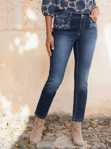 Skinny Jeans mit Glitzersteinchen - blue-stone-washed