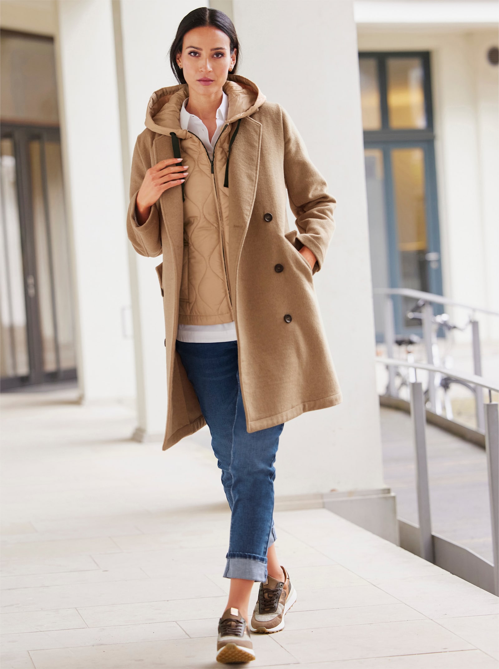 heine Kurzmantel mit Steppweste, einzeln tragbar - camel