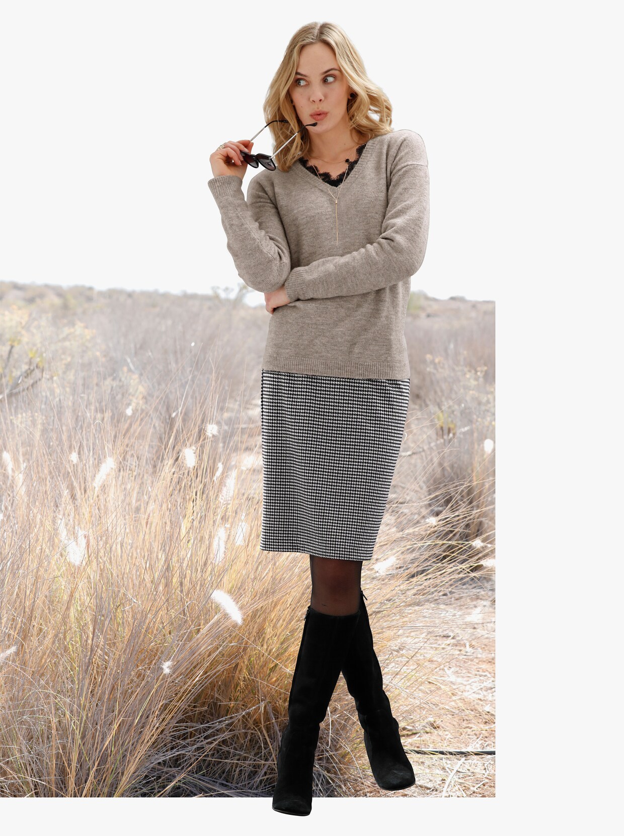 Langarm-Pullover - sand-graphit-meliert