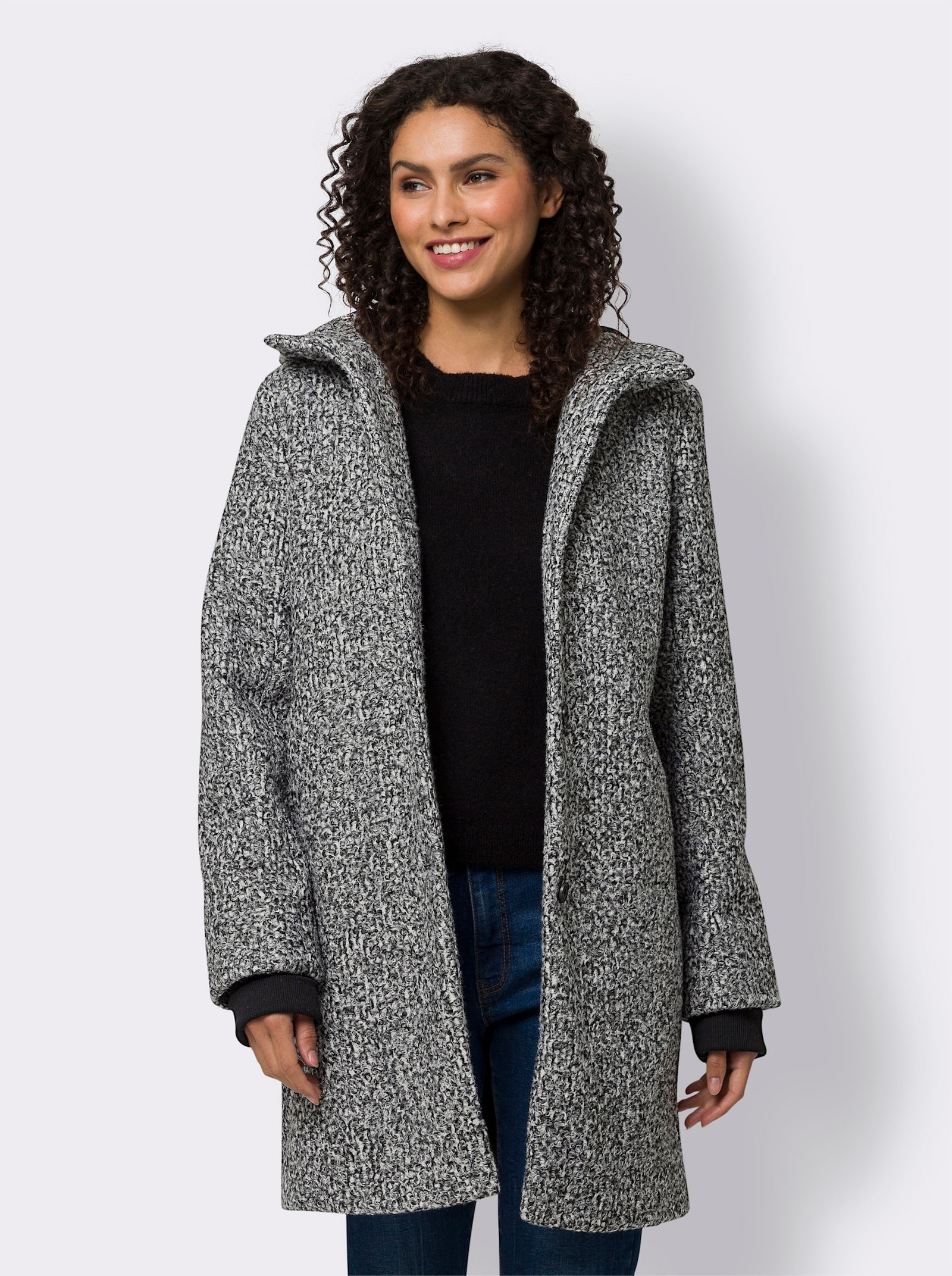 heine Longjacke mit 1 Innentasche - ecru-schwarz-meliert
