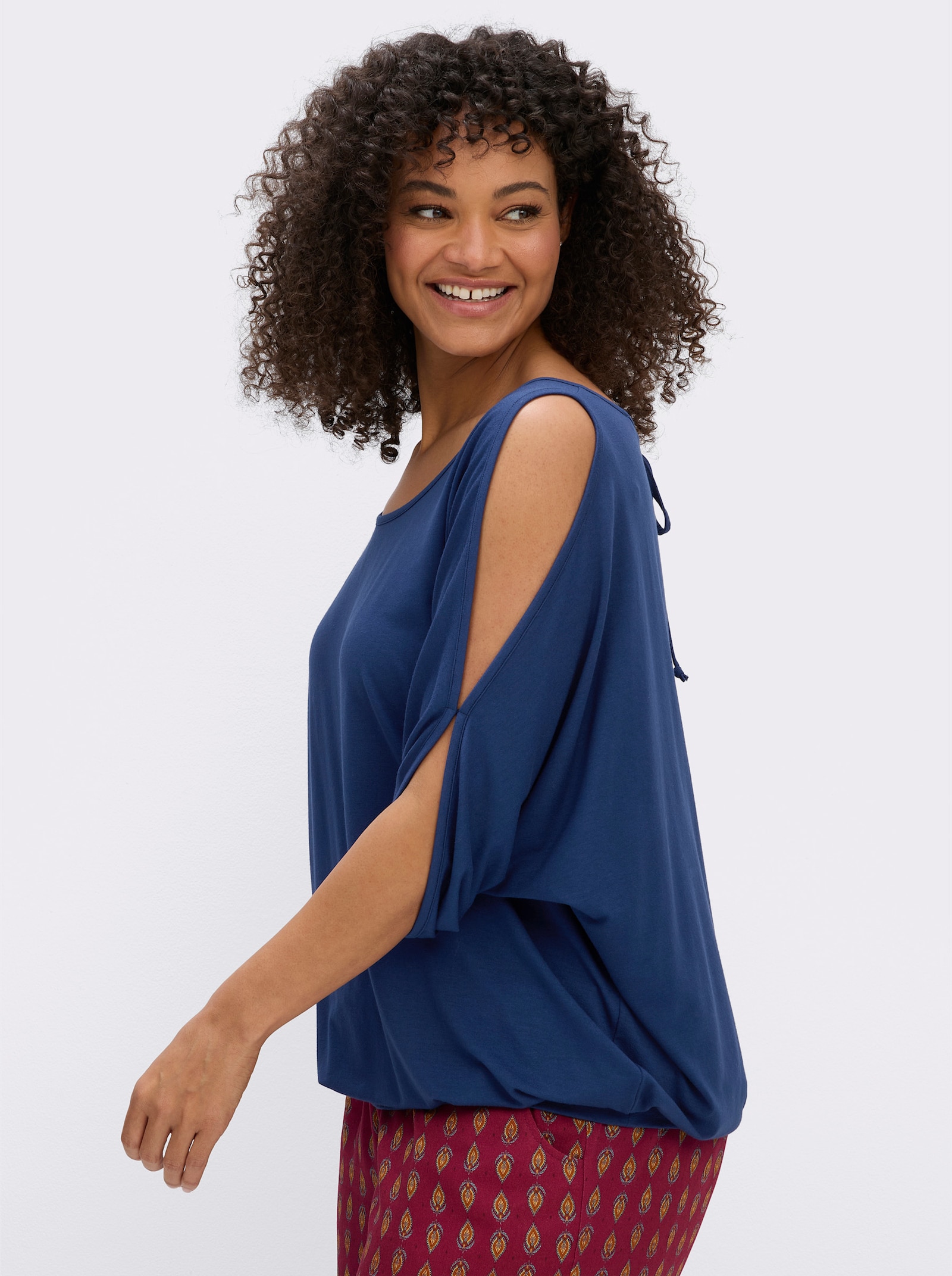 sheego Shirt mit Cut-outs und Bindeband - royalblau