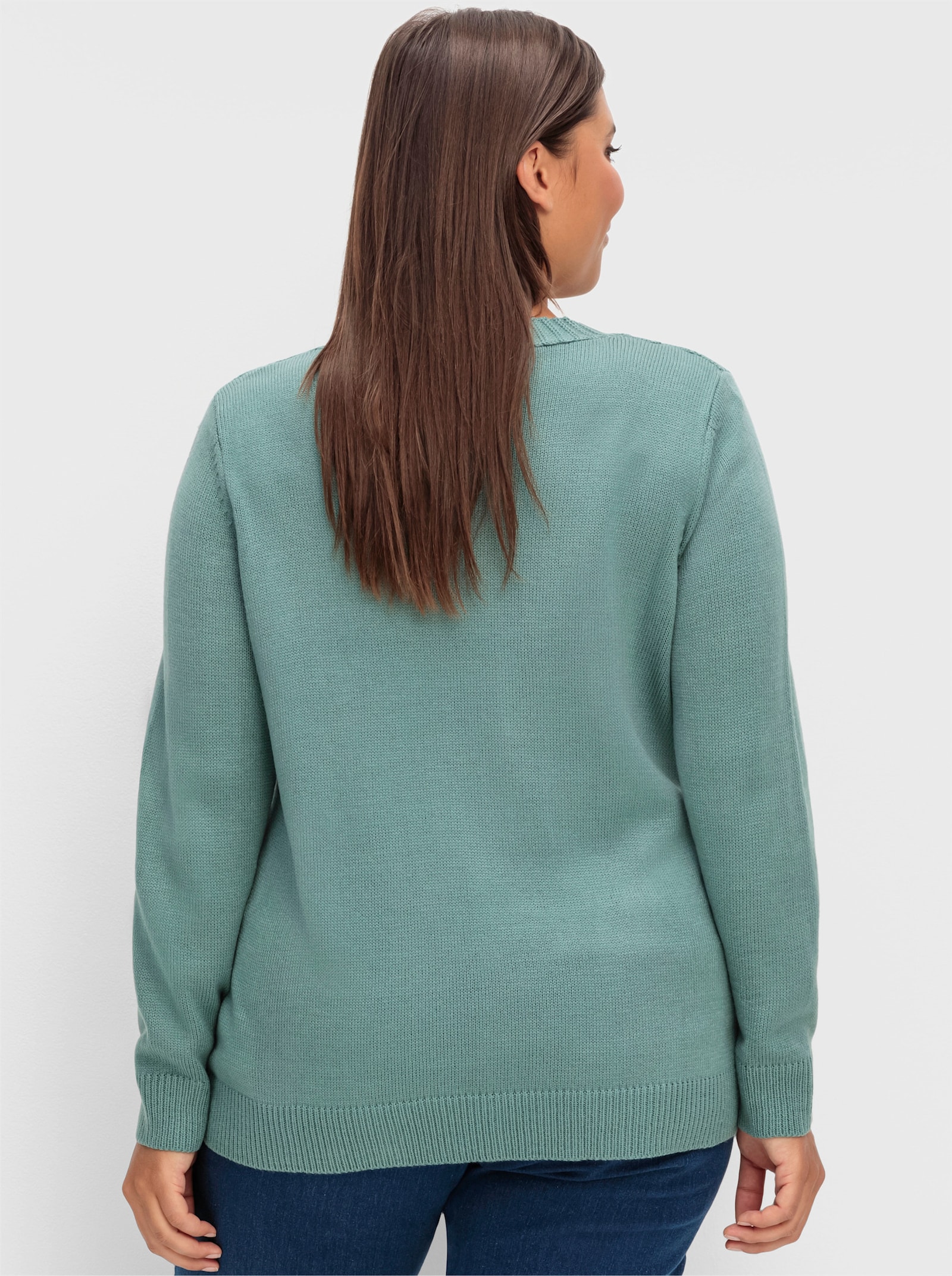 Langarm-Pullover mit Zopfmuster - jade