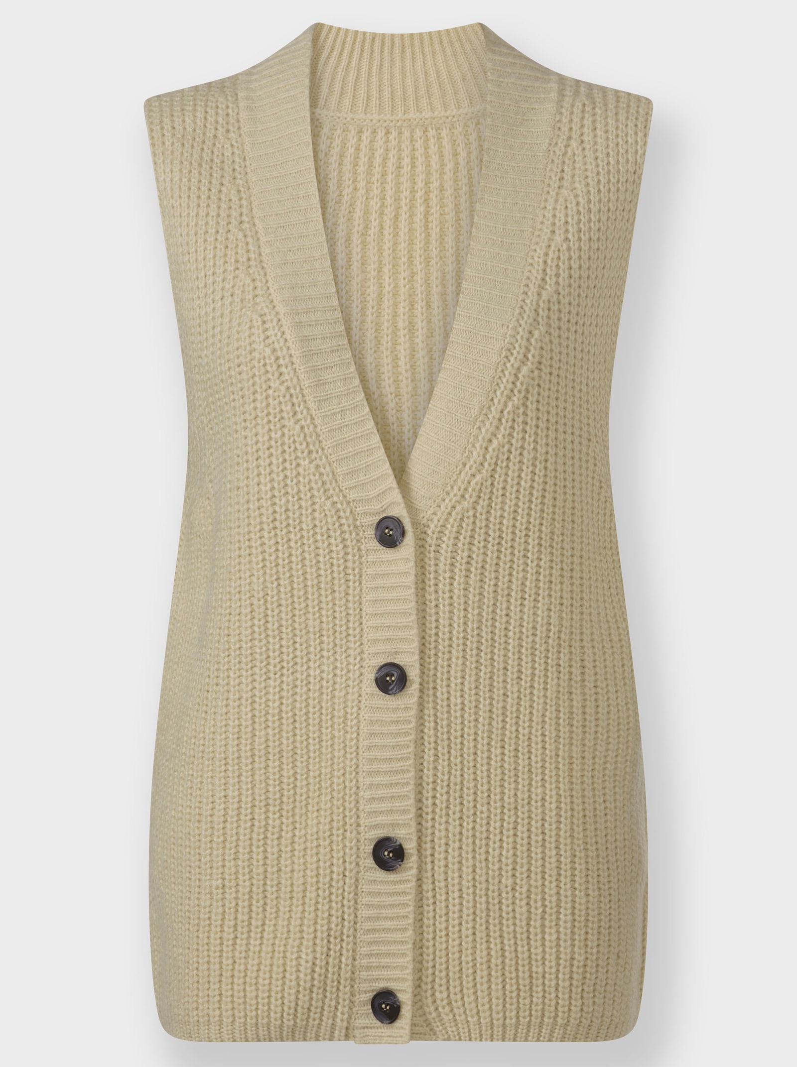 Mouwloos vest met knopen in houtlook - zand