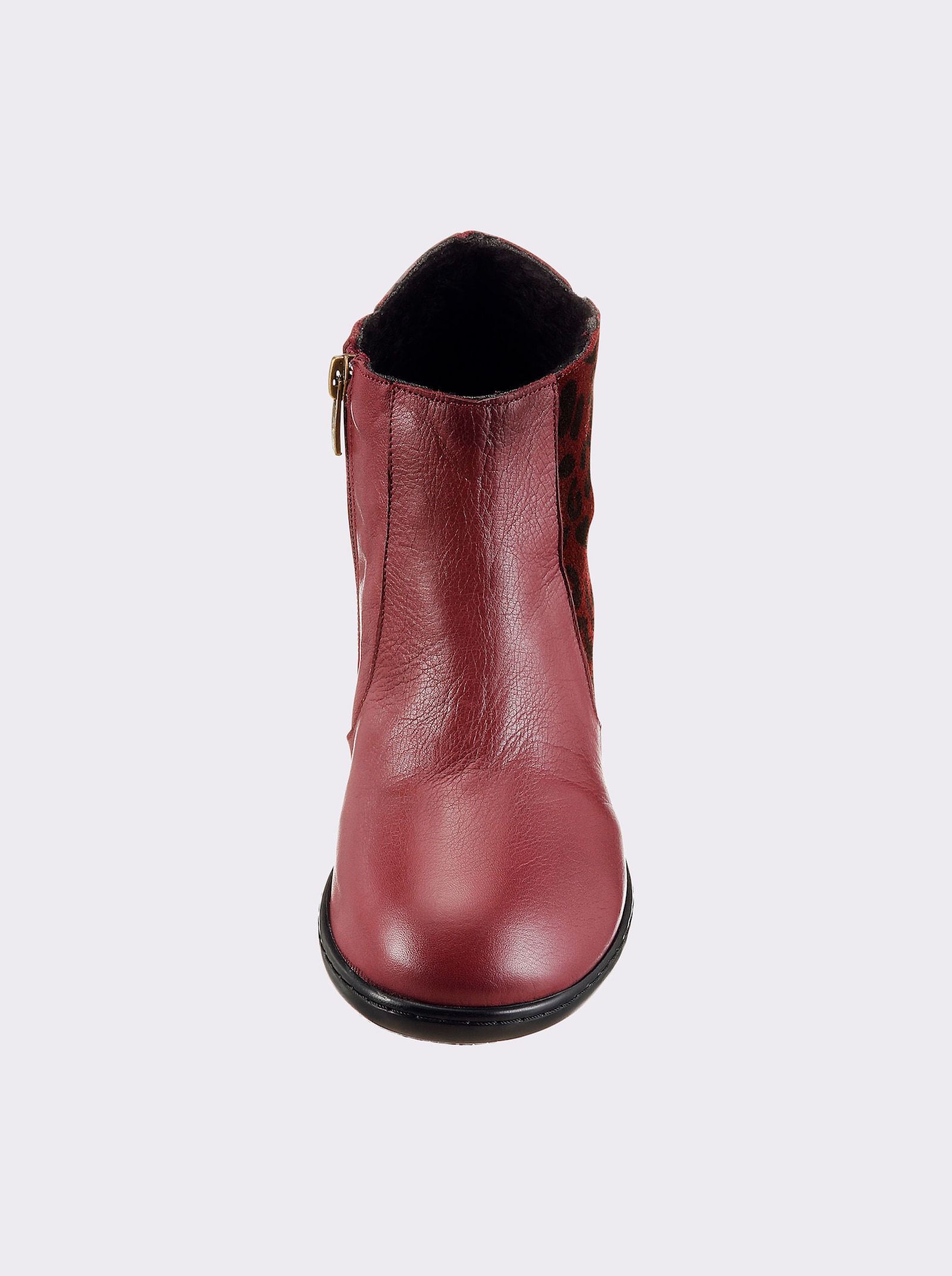 Gemini Stiefelette mit Leo-Muster, Glattleder - bordeaux