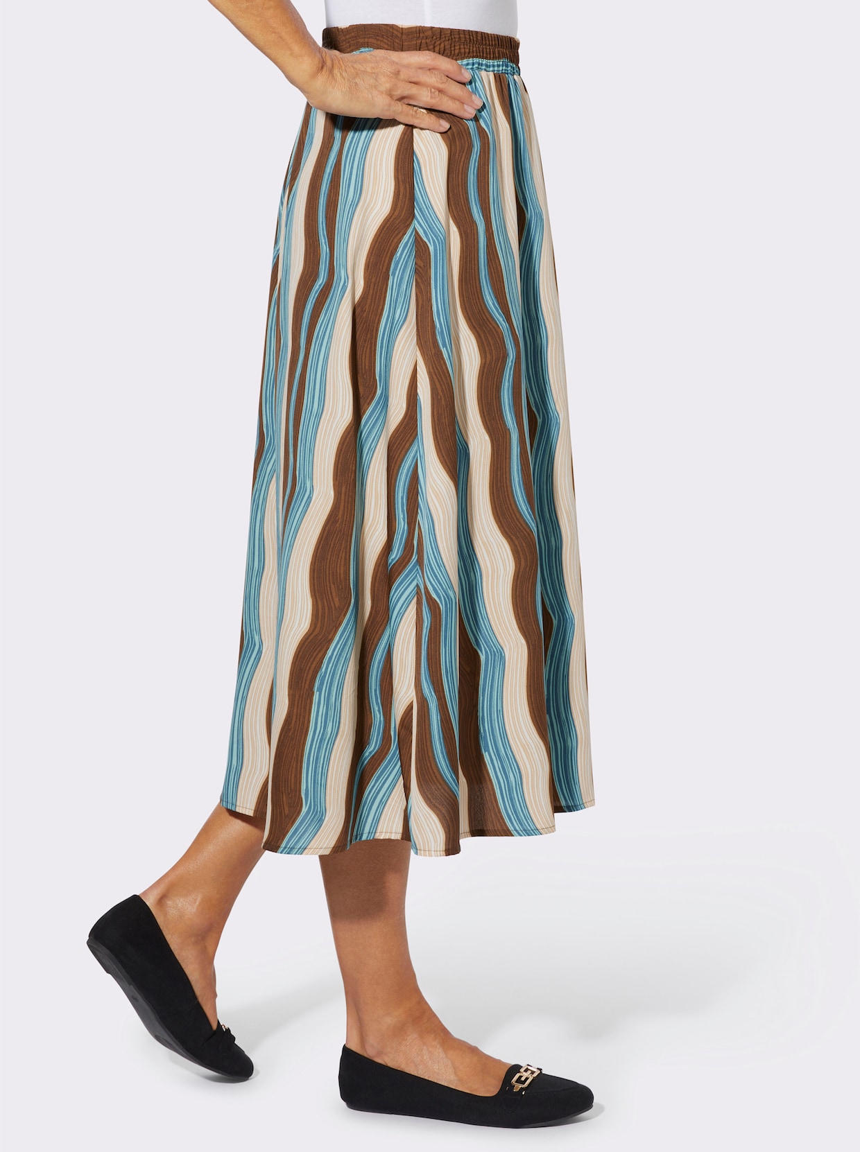 A-Linien-Rock im gewellten Dessin - schoko-topas-bedruckt