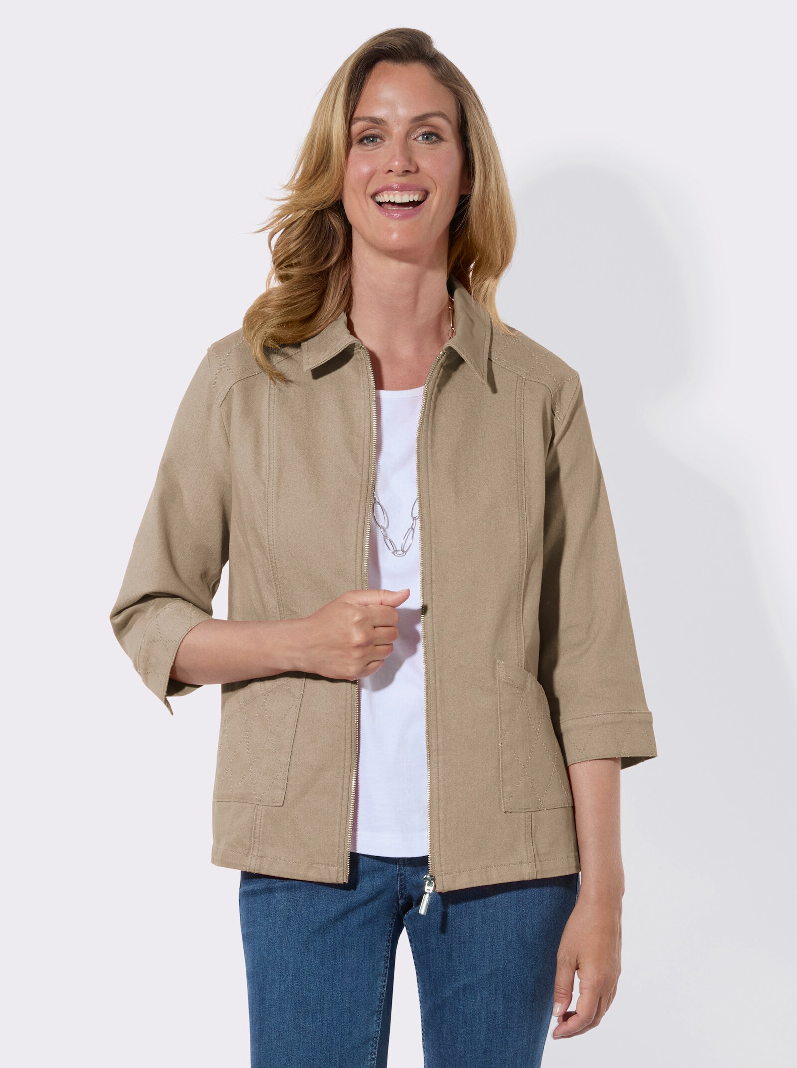 Jeansjacke aus Baumwoll-Stretch - beige