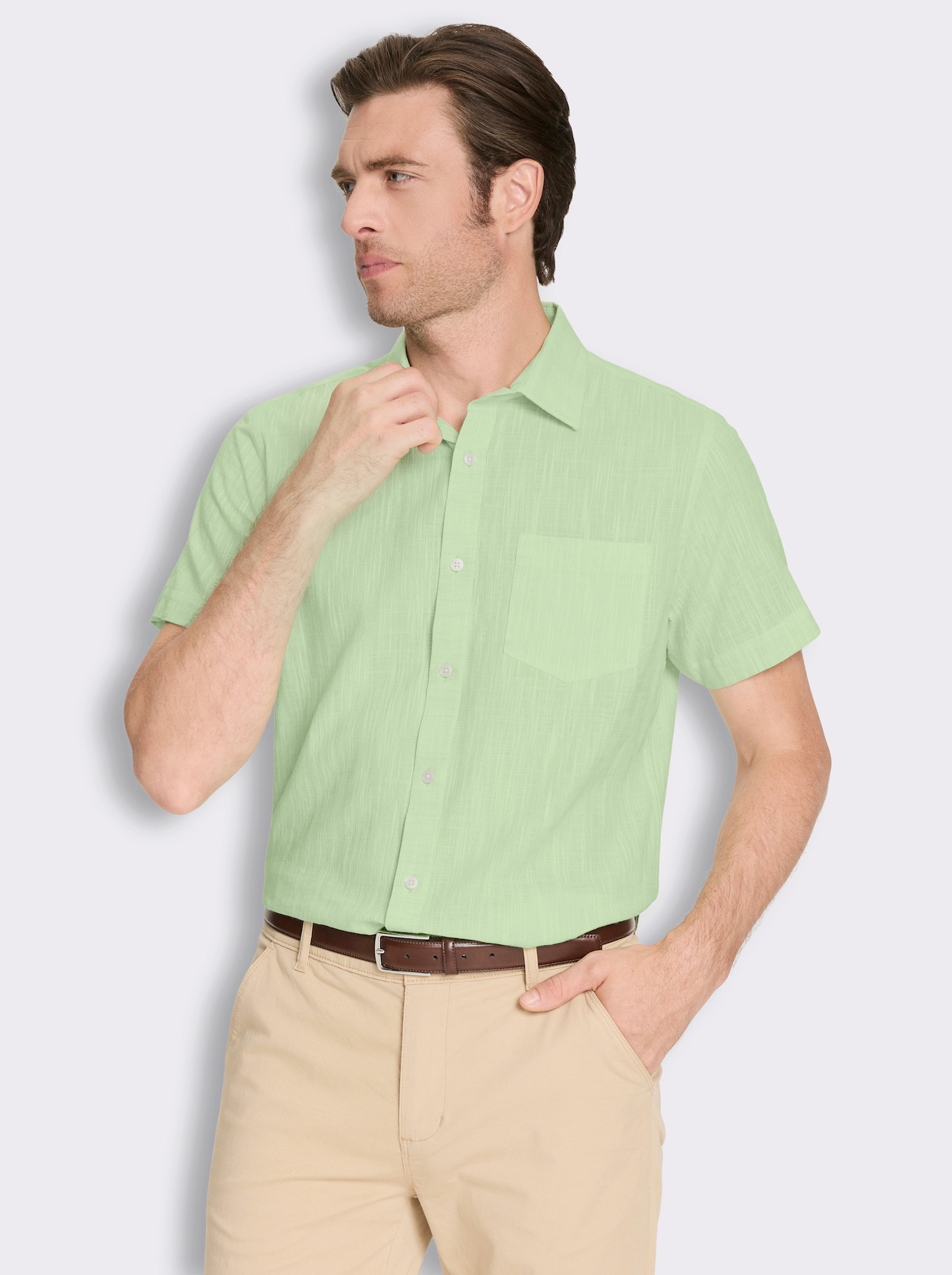 Marco Donati Kurzarmhemd in Two-tone-Flammgarn - reseda