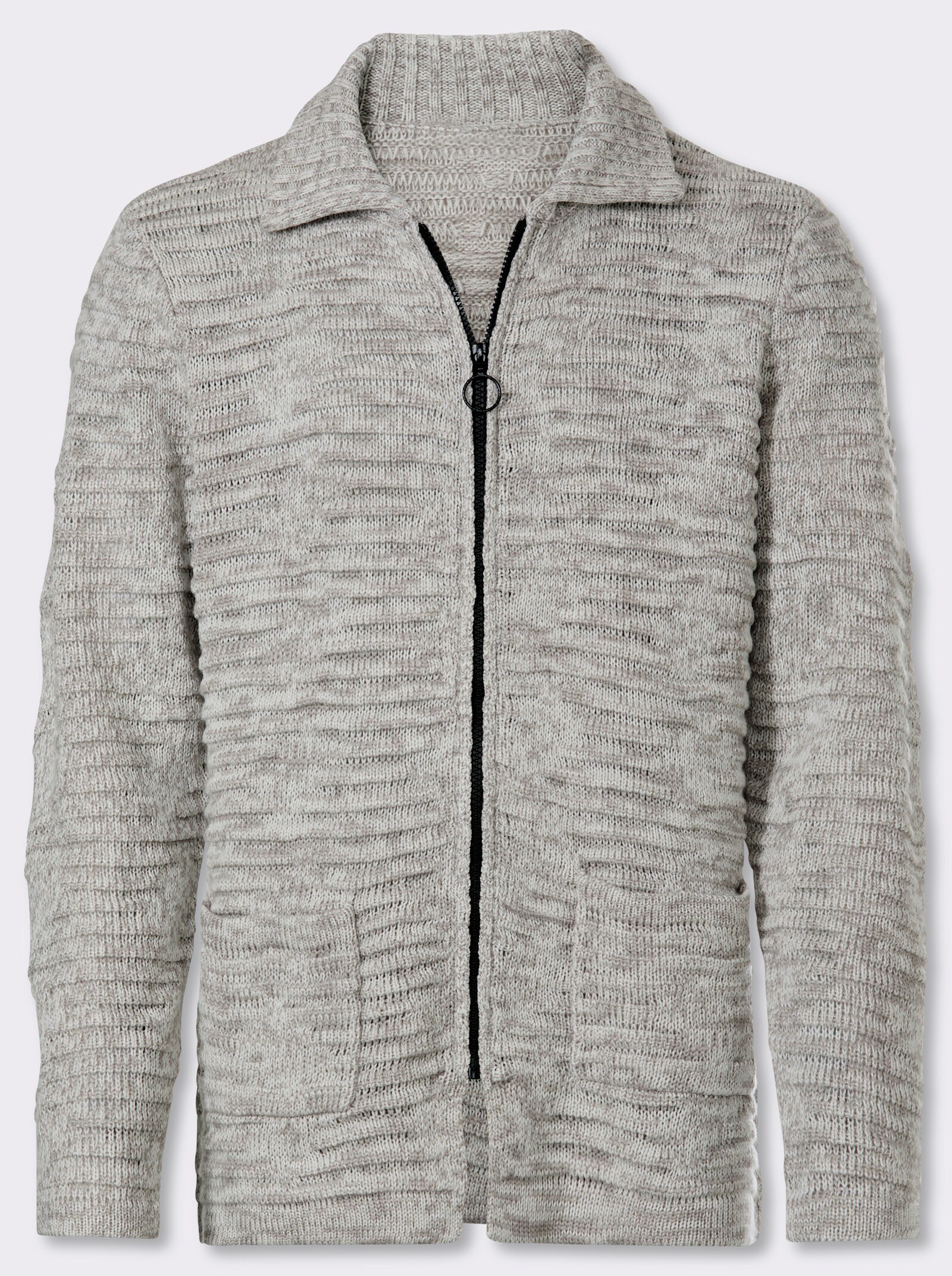 Marco Donati Strickjacke in längerer Form - ecru-steingrau-meliert