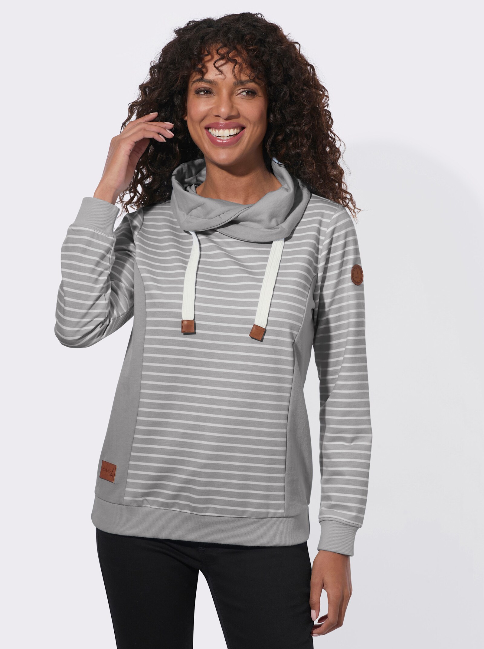 Sweatshirt im Streifenmuster - steingrau-ecru