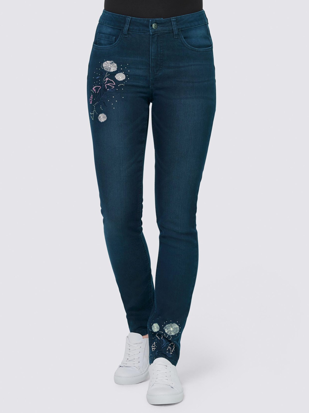 Linea Tesini Bauchweg-Jeans - darkblue-stone-washed