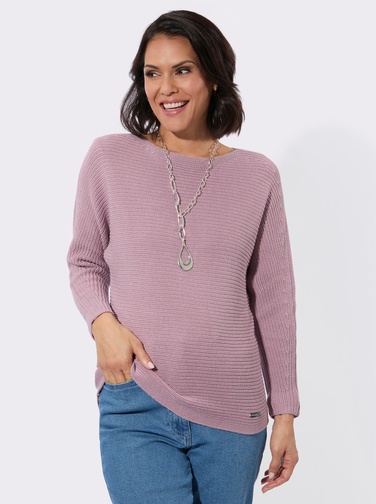 Langarm-Pullover mit U-Boot-Ausschnitt - mauve