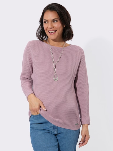 Langarm-Pullover mit U-Boot-Ausschnitt - mauve
