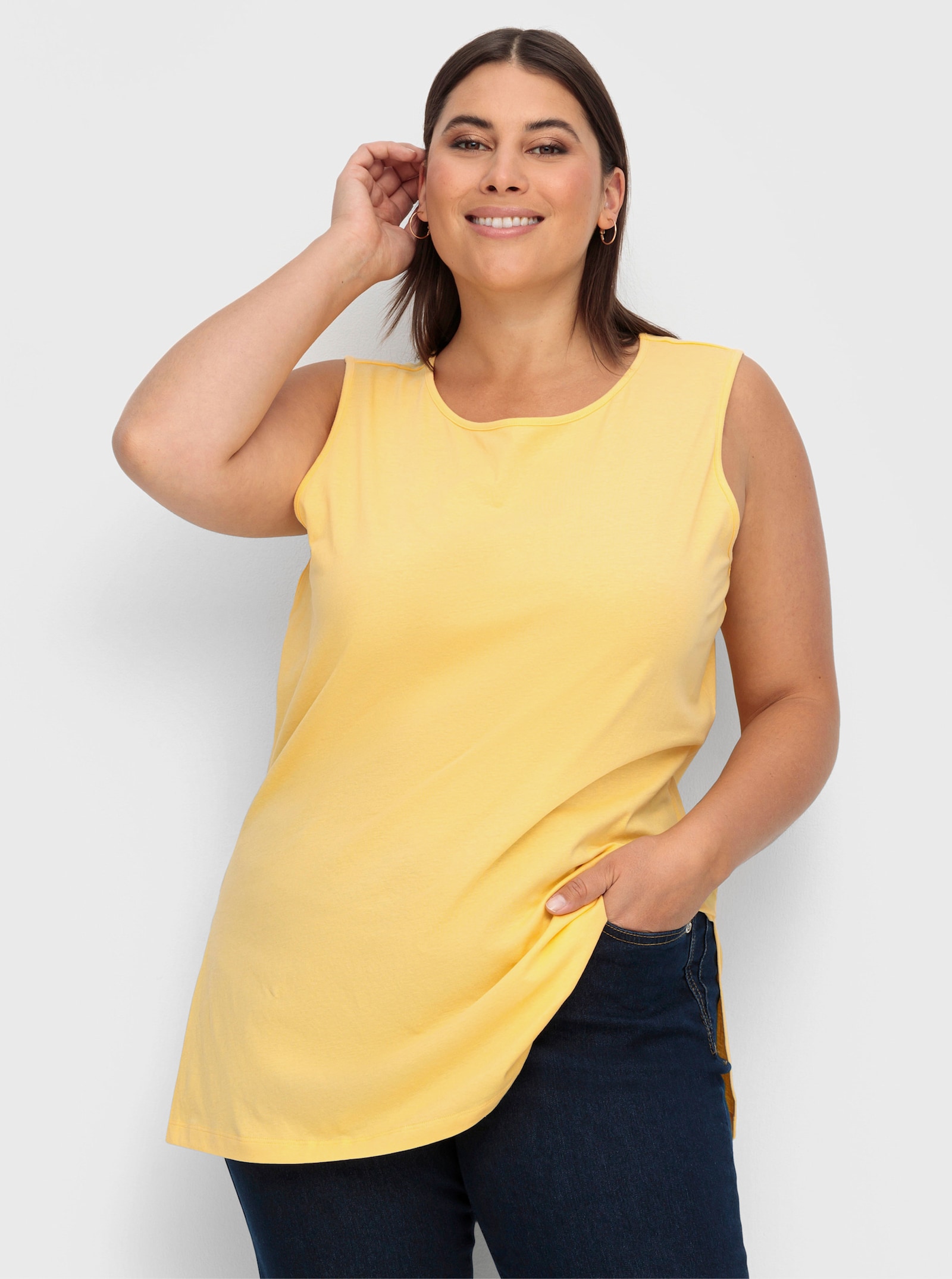 Longtop mit Seitenschlitzen - gelb