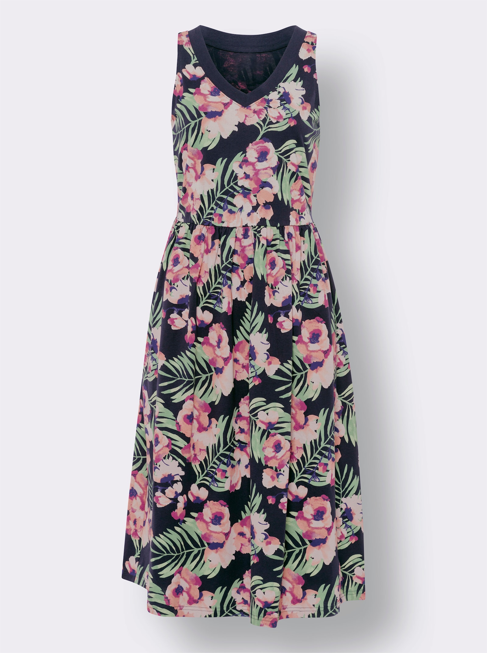 Sommerkleid mit Gummizug auf Taillenhöhe - marine-bedruckt
