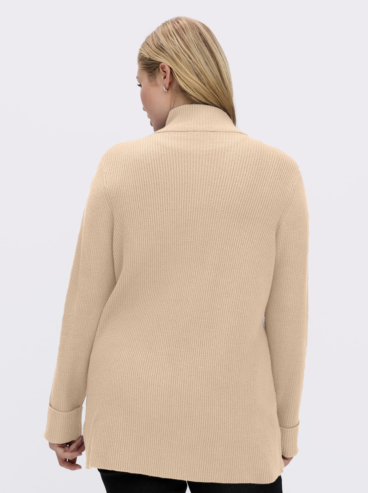 Longstrickjacke mit Stehkragen - elfenbein