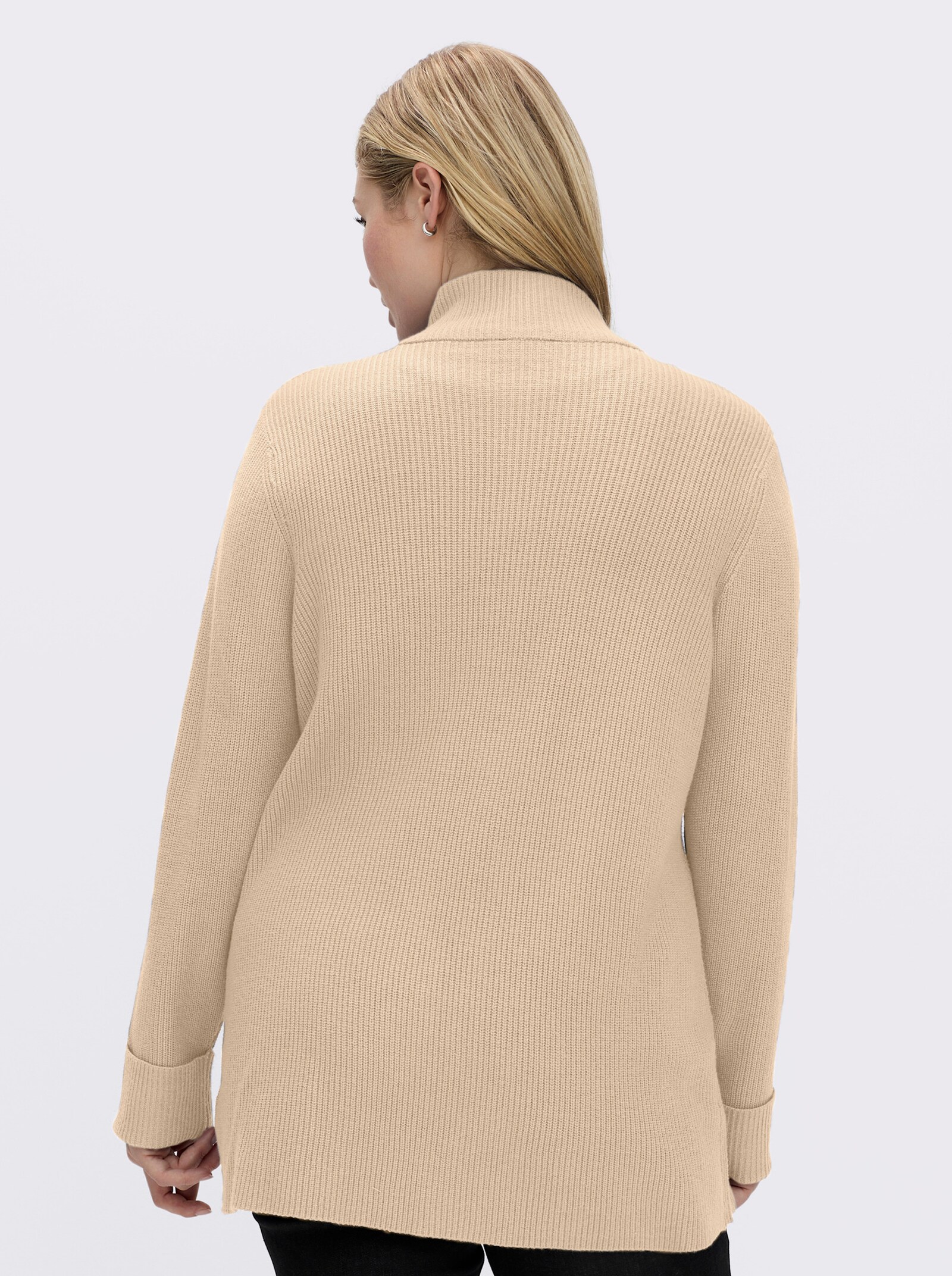 Longstrickjacke mit Stehkragen - elfenbein