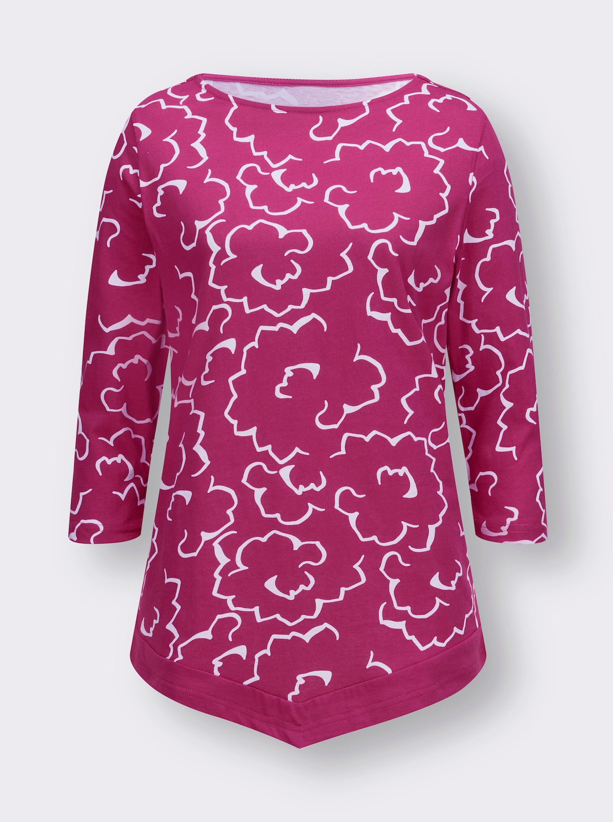 3/4-Arm-Shirt - fuchsia-ecru-bedruckt