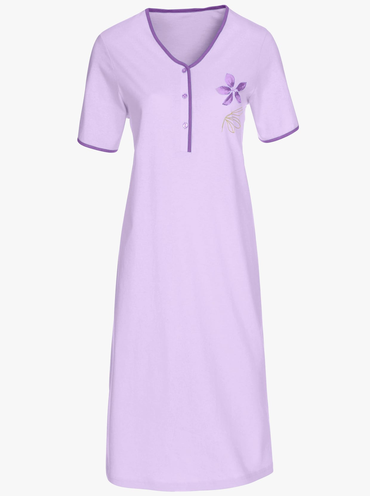 Ascafa Noční košile s krátkým rukávem - lila + lila-potisk