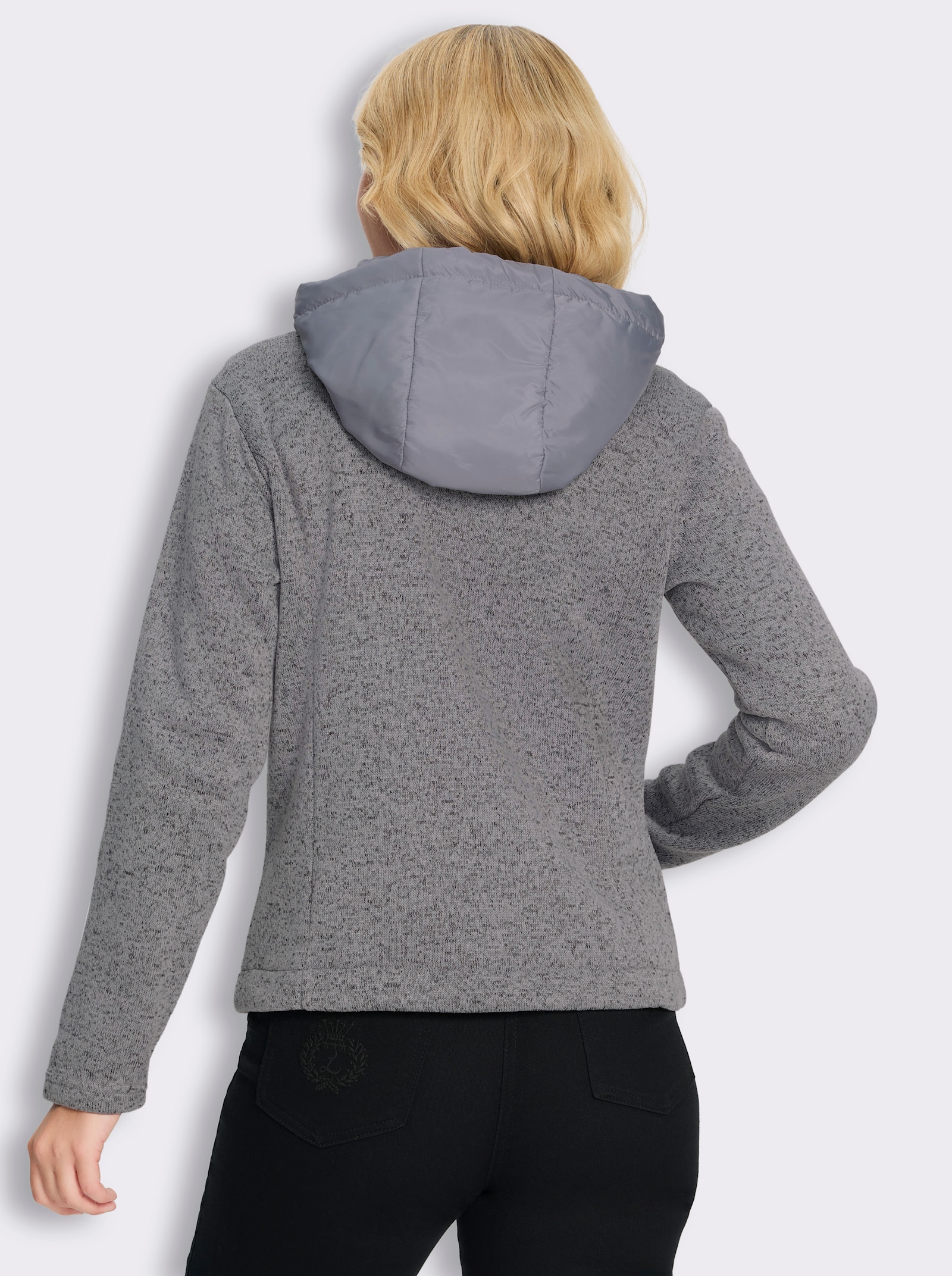 Strickfleecejacke mit gestepptem Web-Einsatz - steingrau-meliert