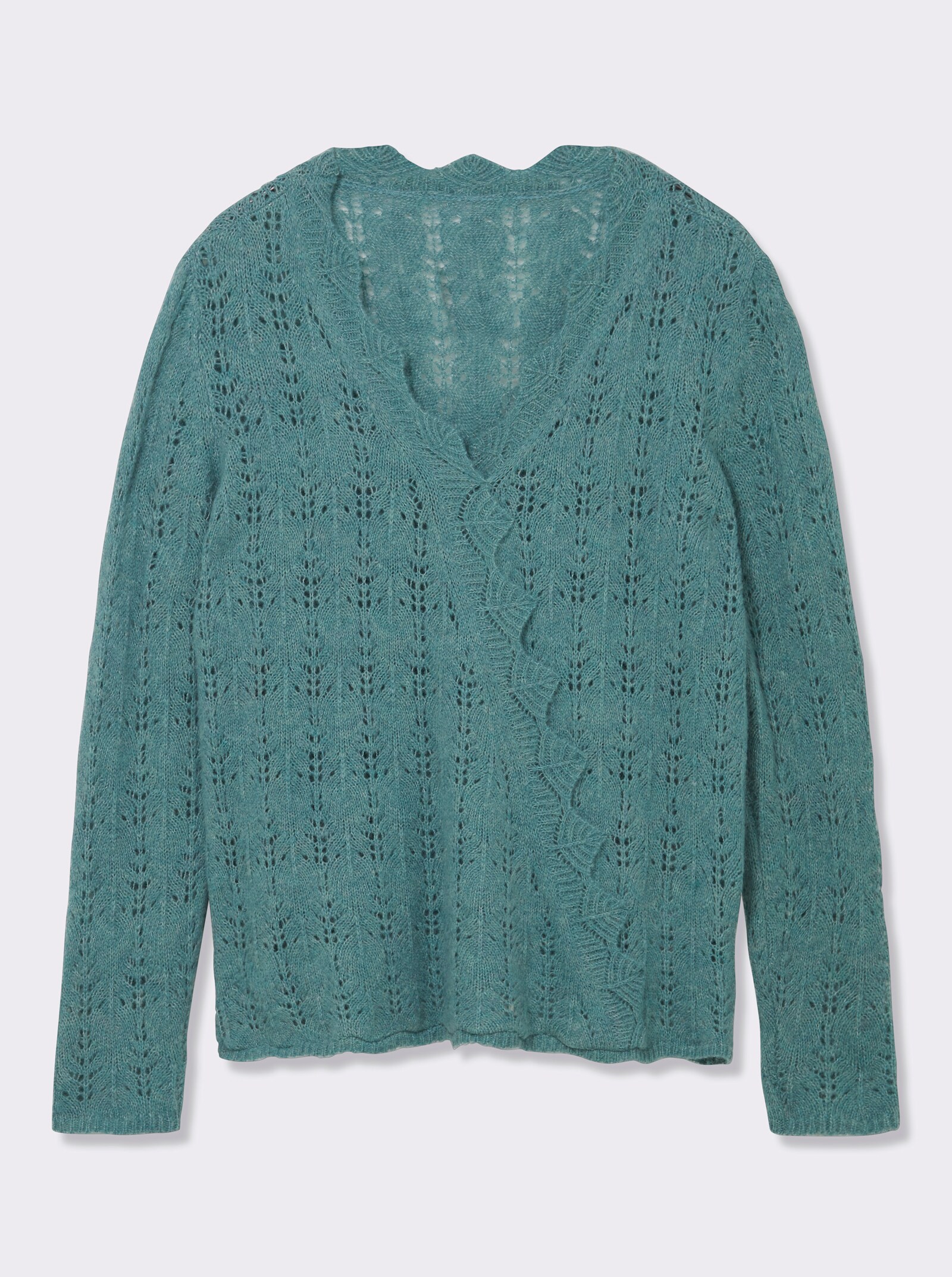 Ajourpullover in Wickel-Optik - jade-meliert