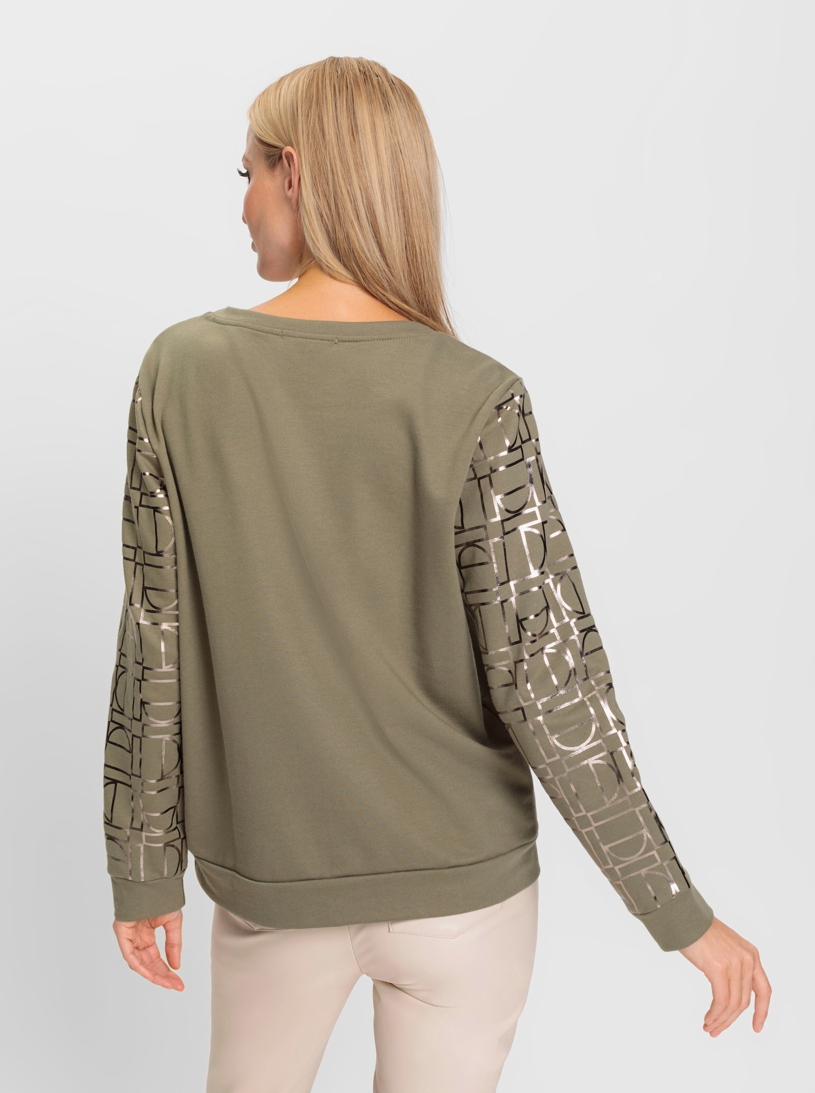 heine Sweatshirt mit glänzendem Schriftzug - khaki