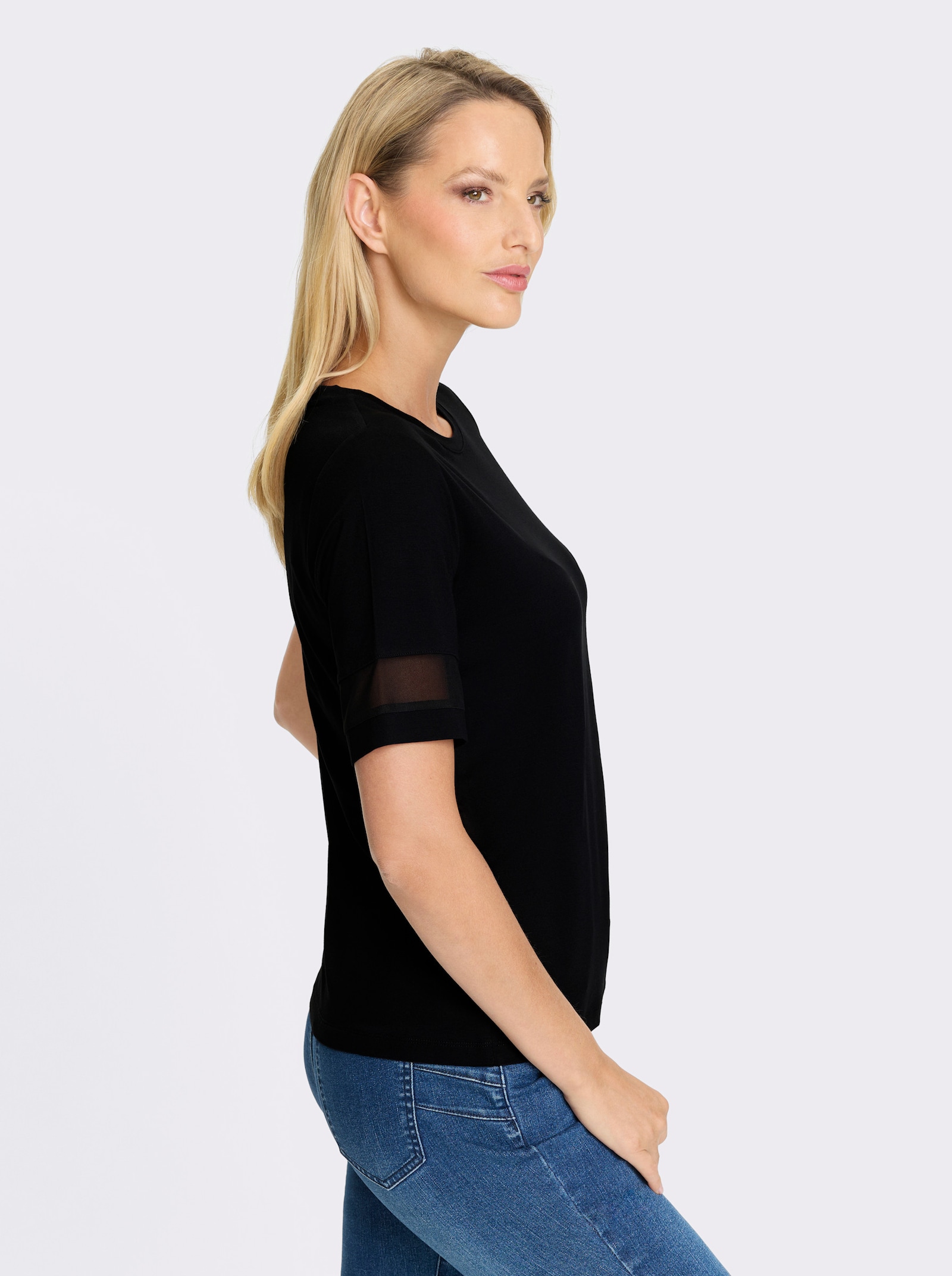 heine Shirt mit Mesch-Einsätzen - schwarz