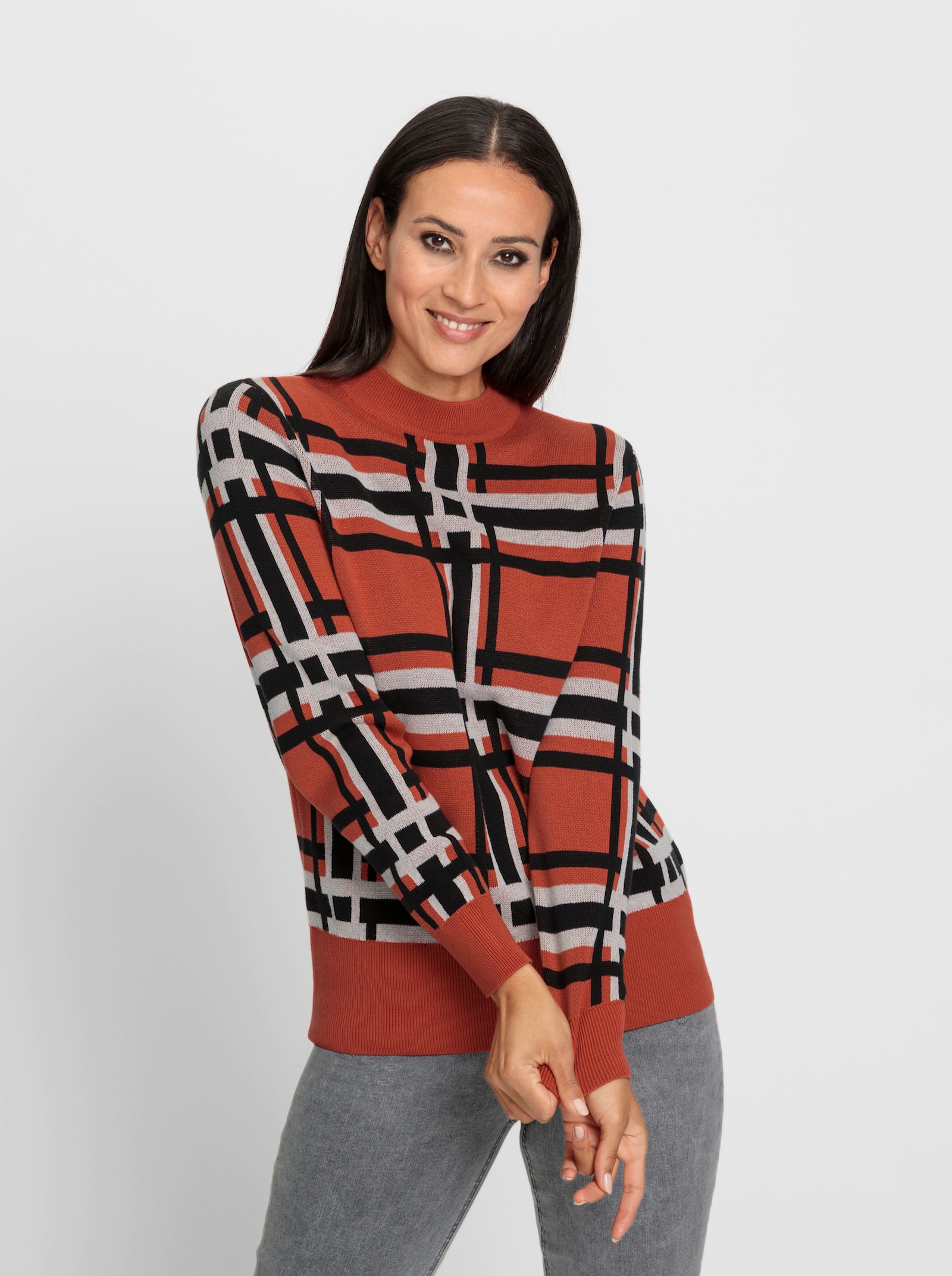 heine Jacquard-Pullover im Karo-Dessin - terra-schwarz-gemustert