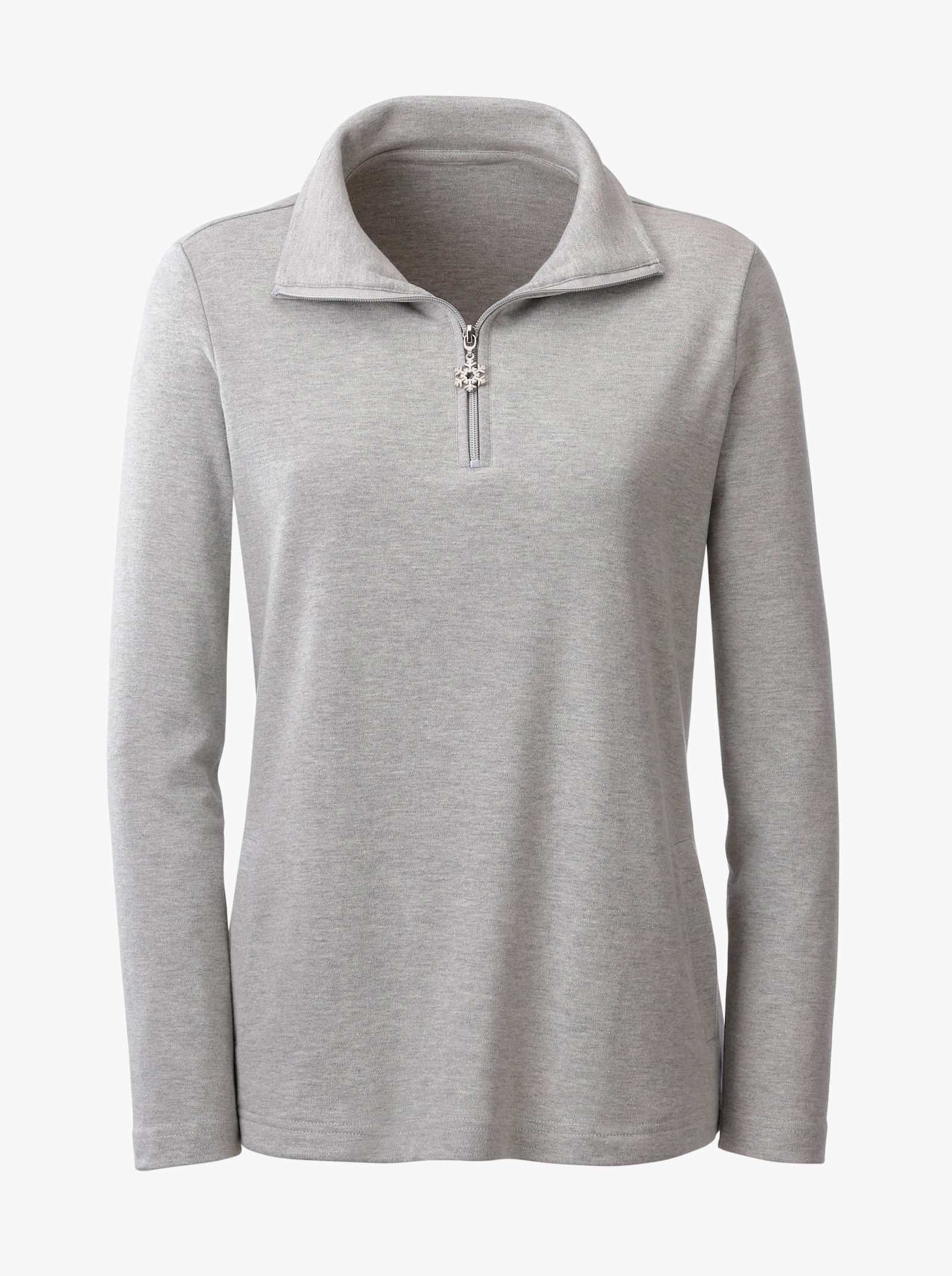 Langarmshirt mit Schneeflocken-Anhänger - grau-meliert