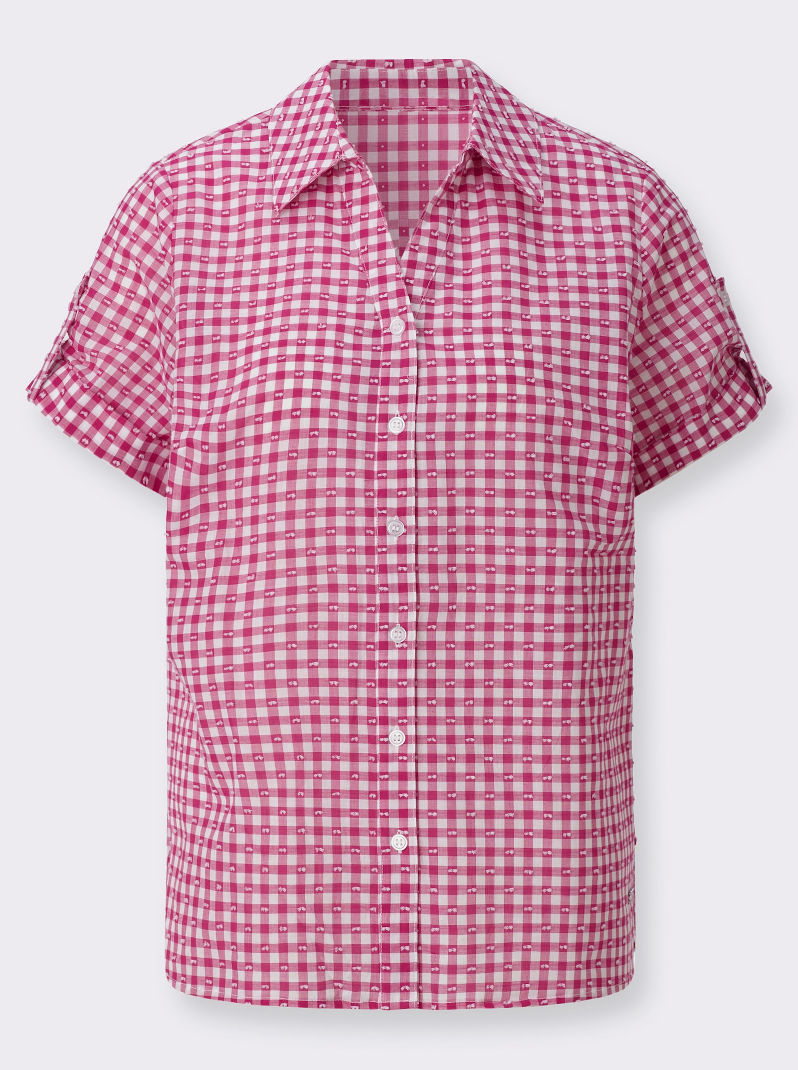 Karobluse mit fixierten Ärmelaufschlägen - fuchsia-ecru-kariert