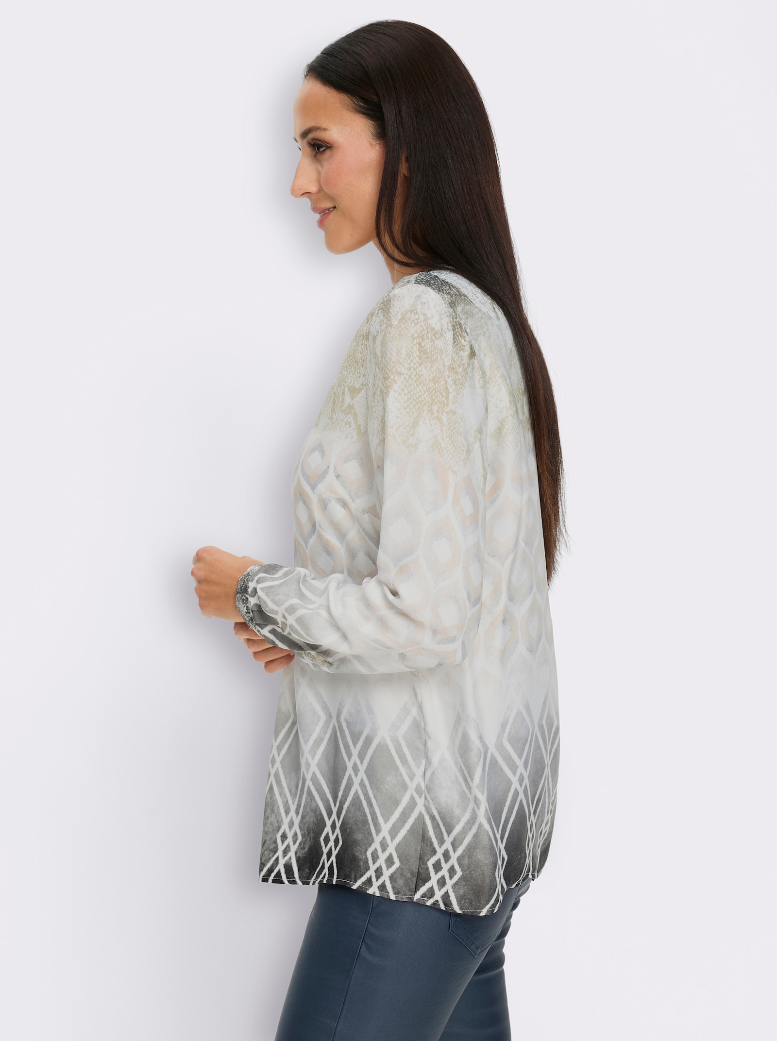 heine Schlupfbluse mit Druck-Dessin - ecru-graphit-bedruckt