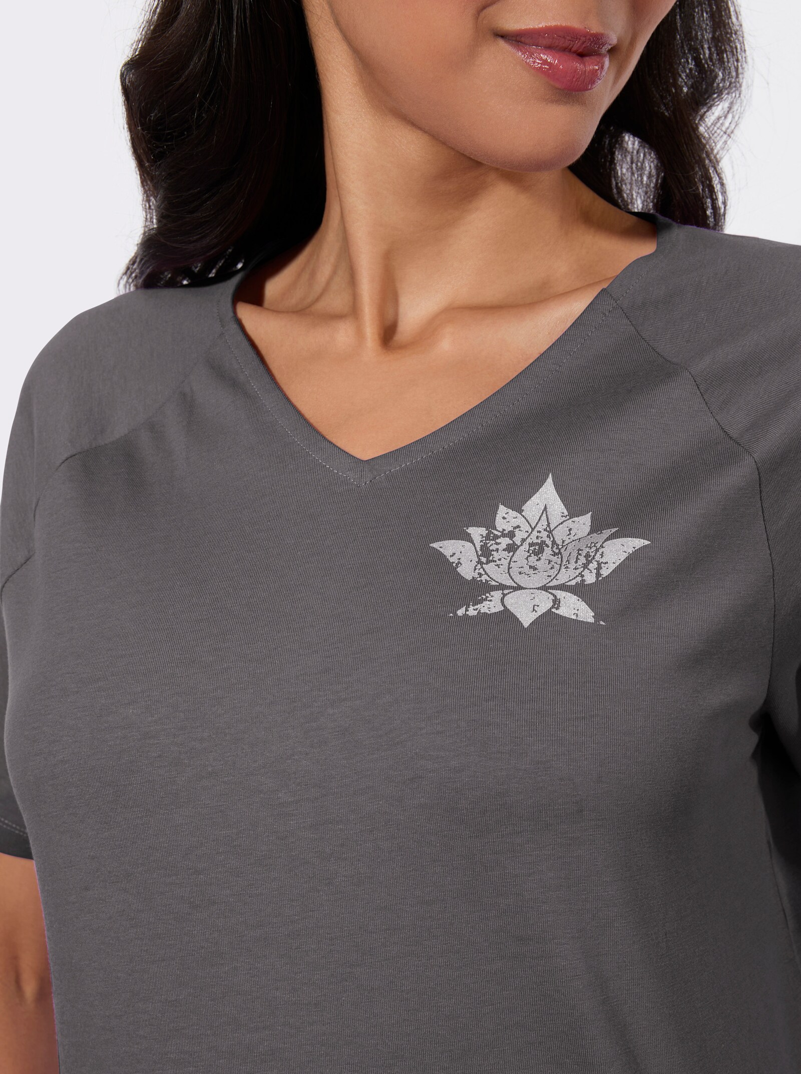 Kurzarmshirt mit Foliendruck - anthrazit