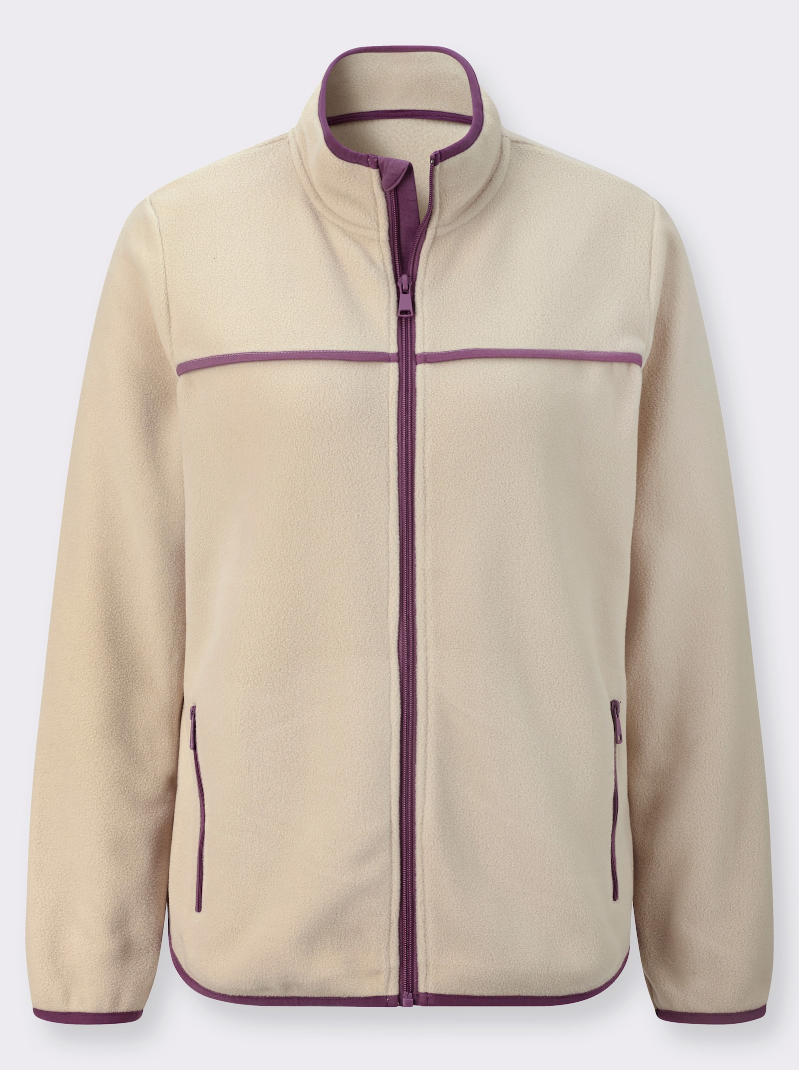 Fleecejacke mit Kontrast-Paspelierung - sand-violett