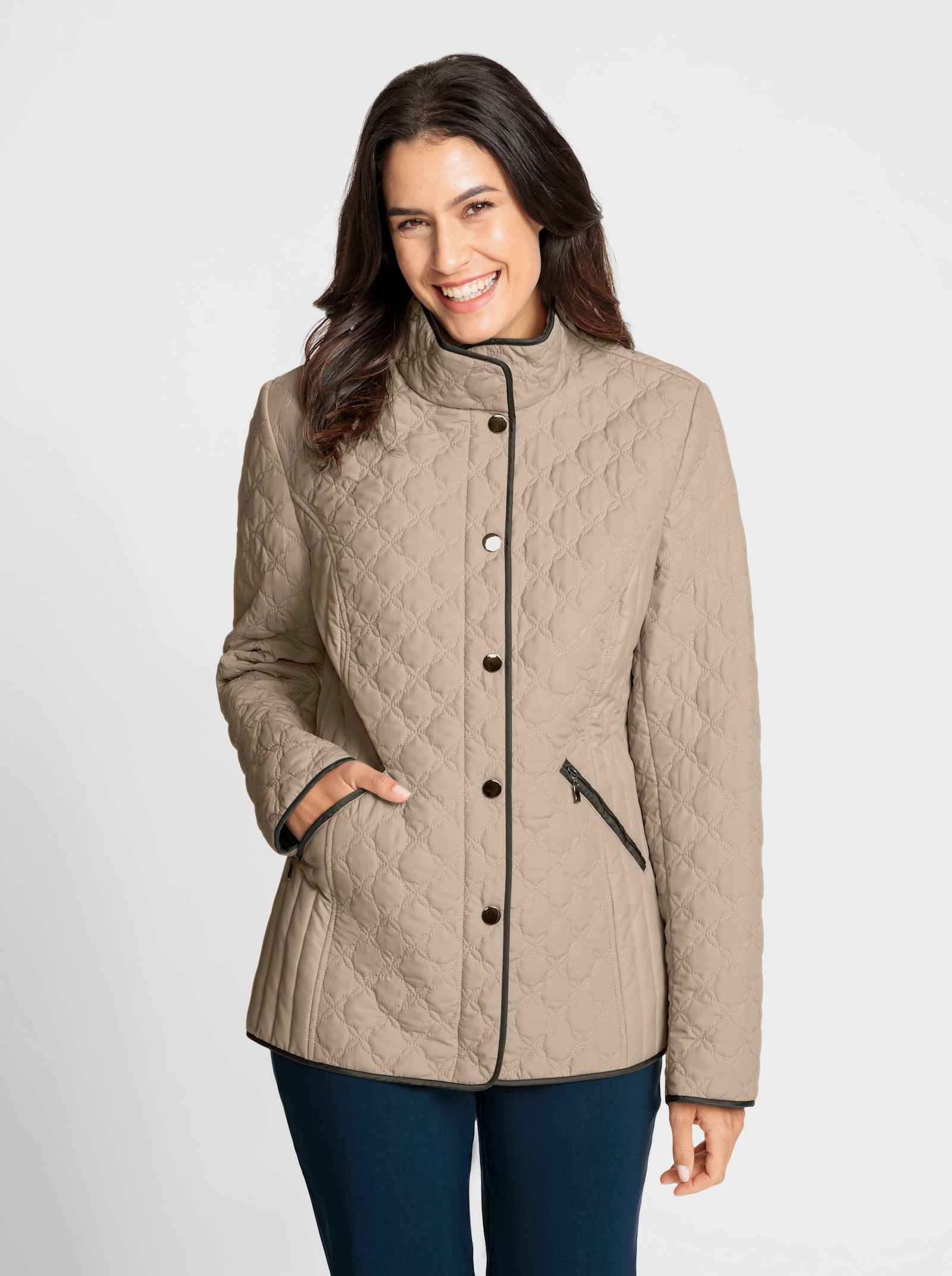 Steppjacke mit kontrastfarbenen Paspeln - beige
