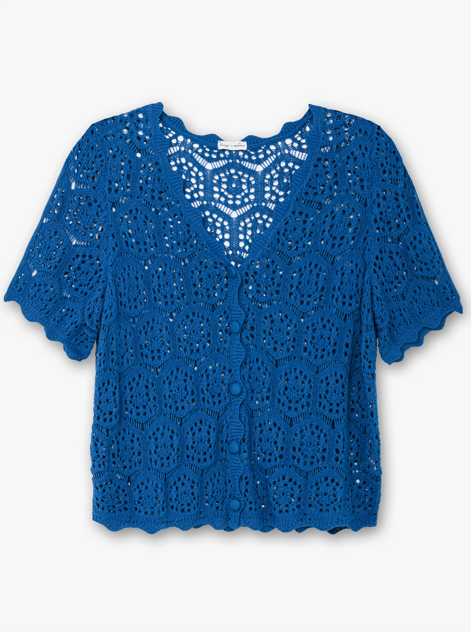 sheego by Joe Browns Ajourstrickjacke mit kurzem Arm - kobaltblau