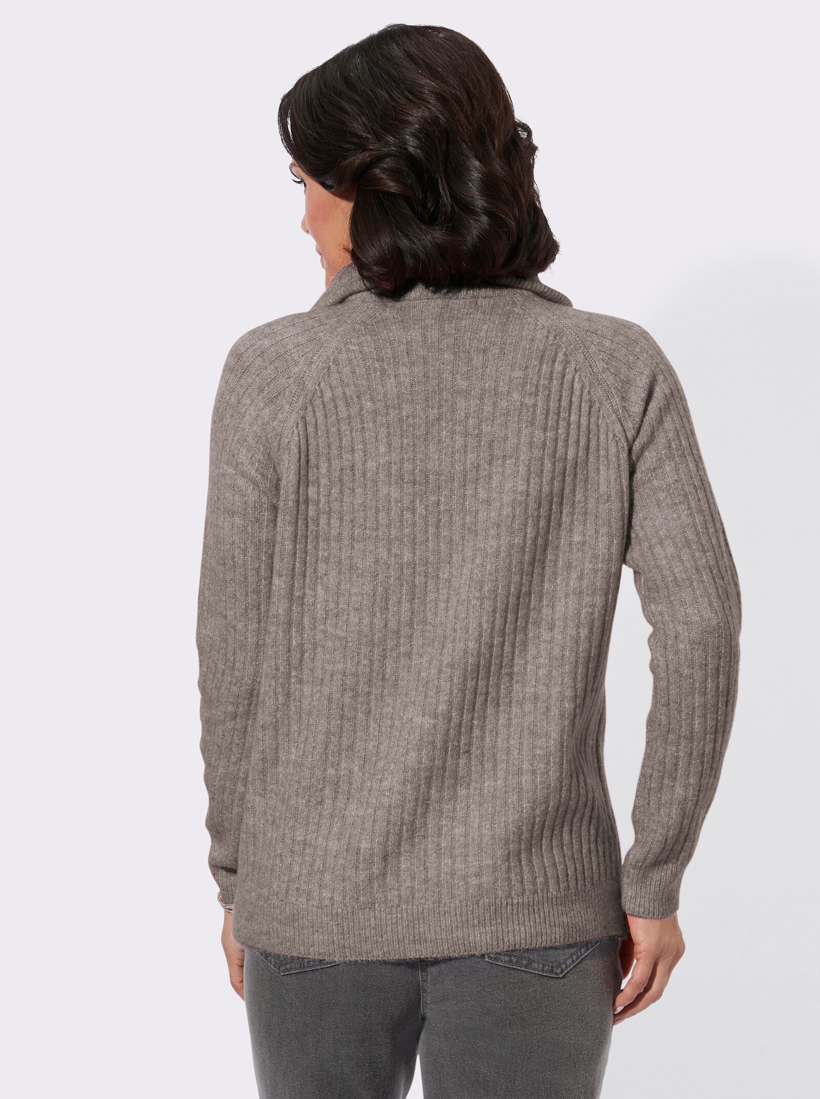 Schipperstrui van ribtricot - taupe gemêleerd