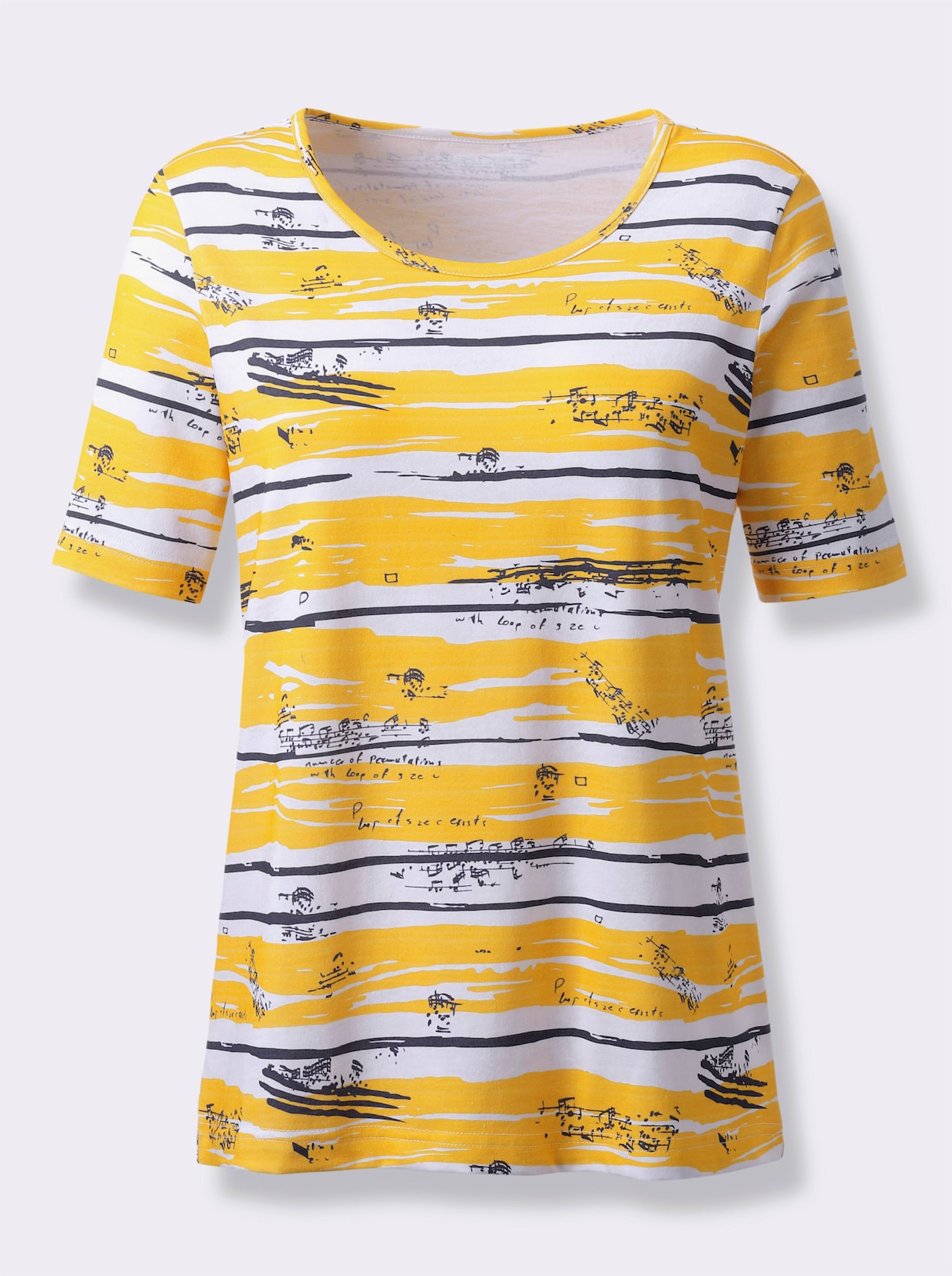 Druck-Shirt - gelb-marine-bedruckt