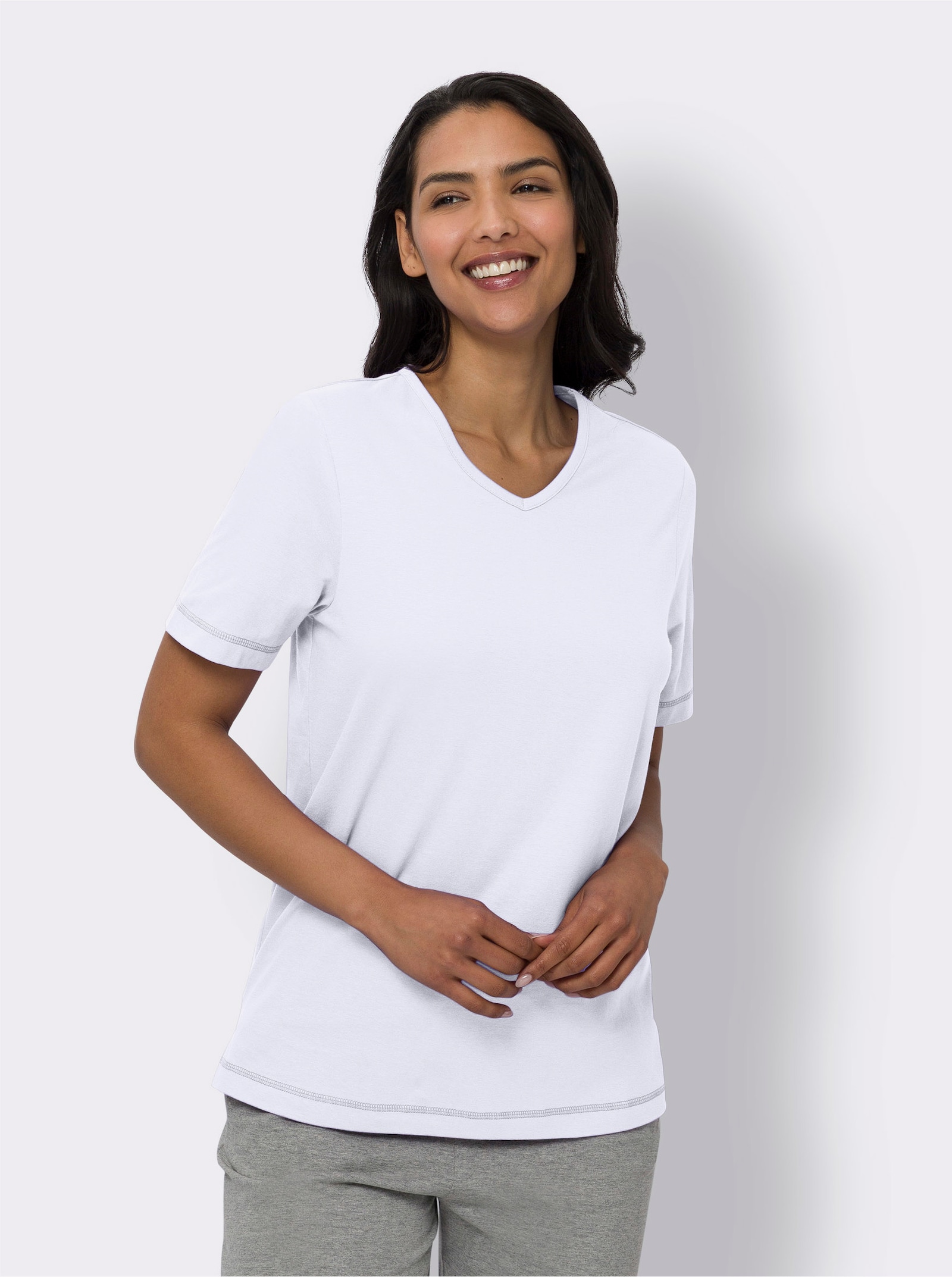 Kurzarmshirt mit Seitenschlitzen - weiß