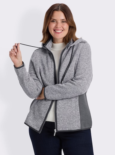 Strickfleecejacke mit seitlichen Strick-Einsätzen - anthrazit-meliert