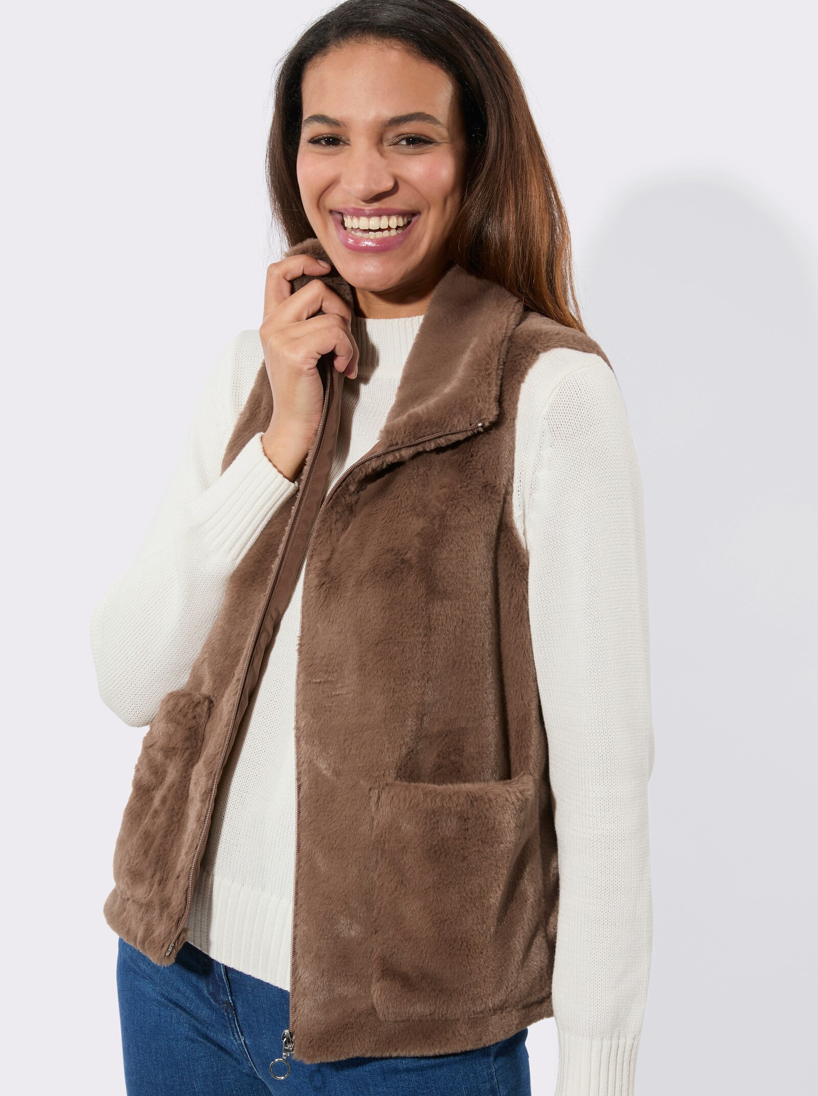 Fellimitatweste mit Futter - braun