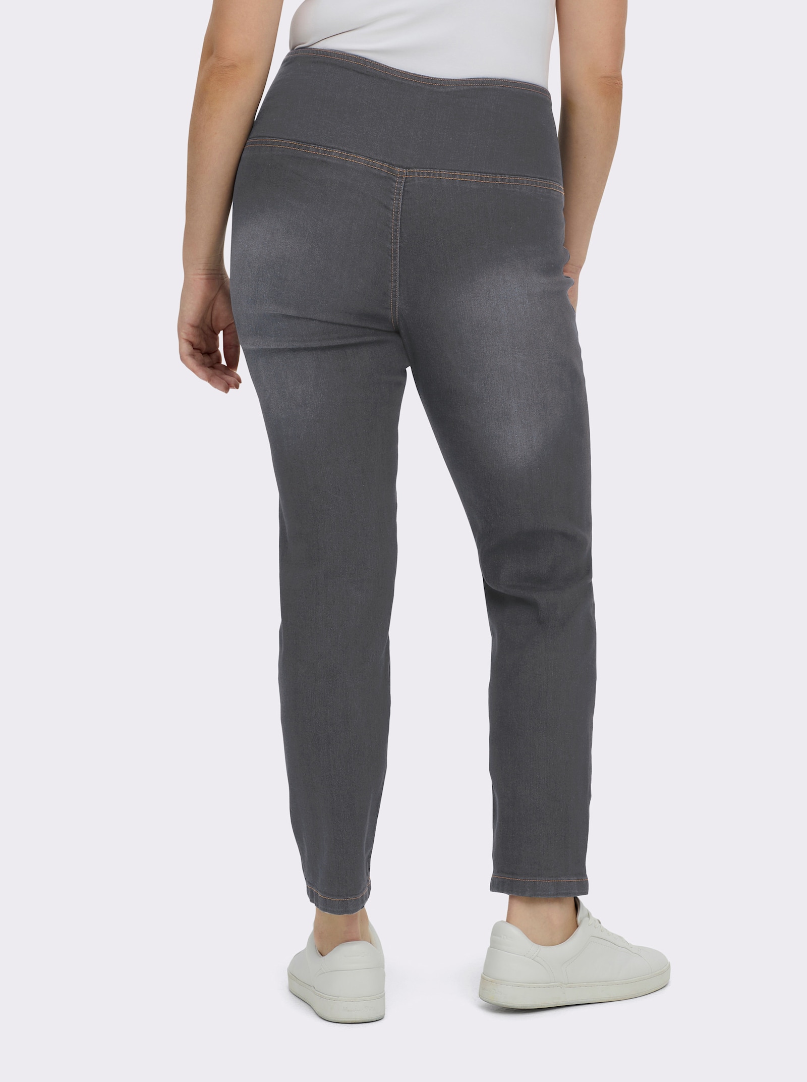 Stretch-Jeans mit überlappendem Bund - anthrazit-grey-denim