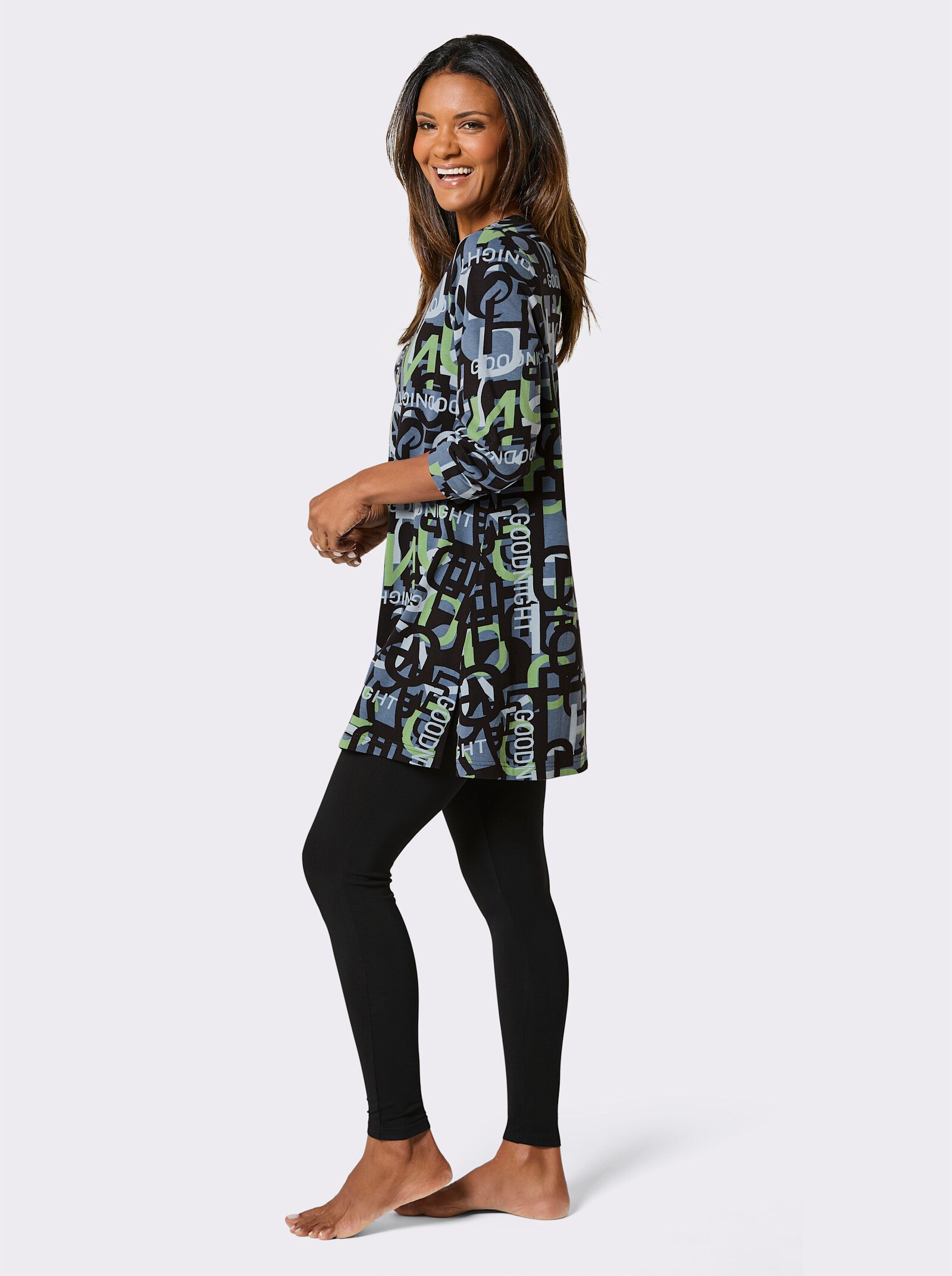 wäschepur Schlafanzug mit Leggings - schwarz-apfel-bedruckt