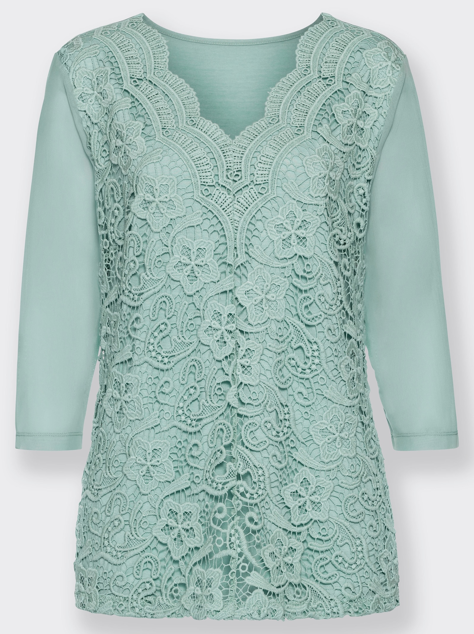 Kanten shirt, ondoorzichtig gevoerd - kalkmint