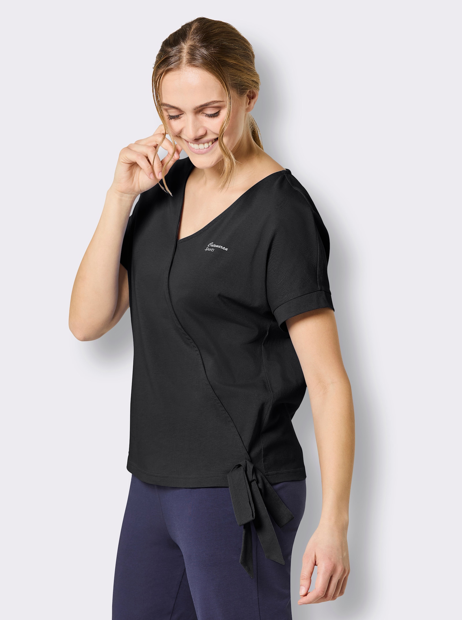 Catamaran Sports Funktionsshirt in Wickel-Optik - schwarz