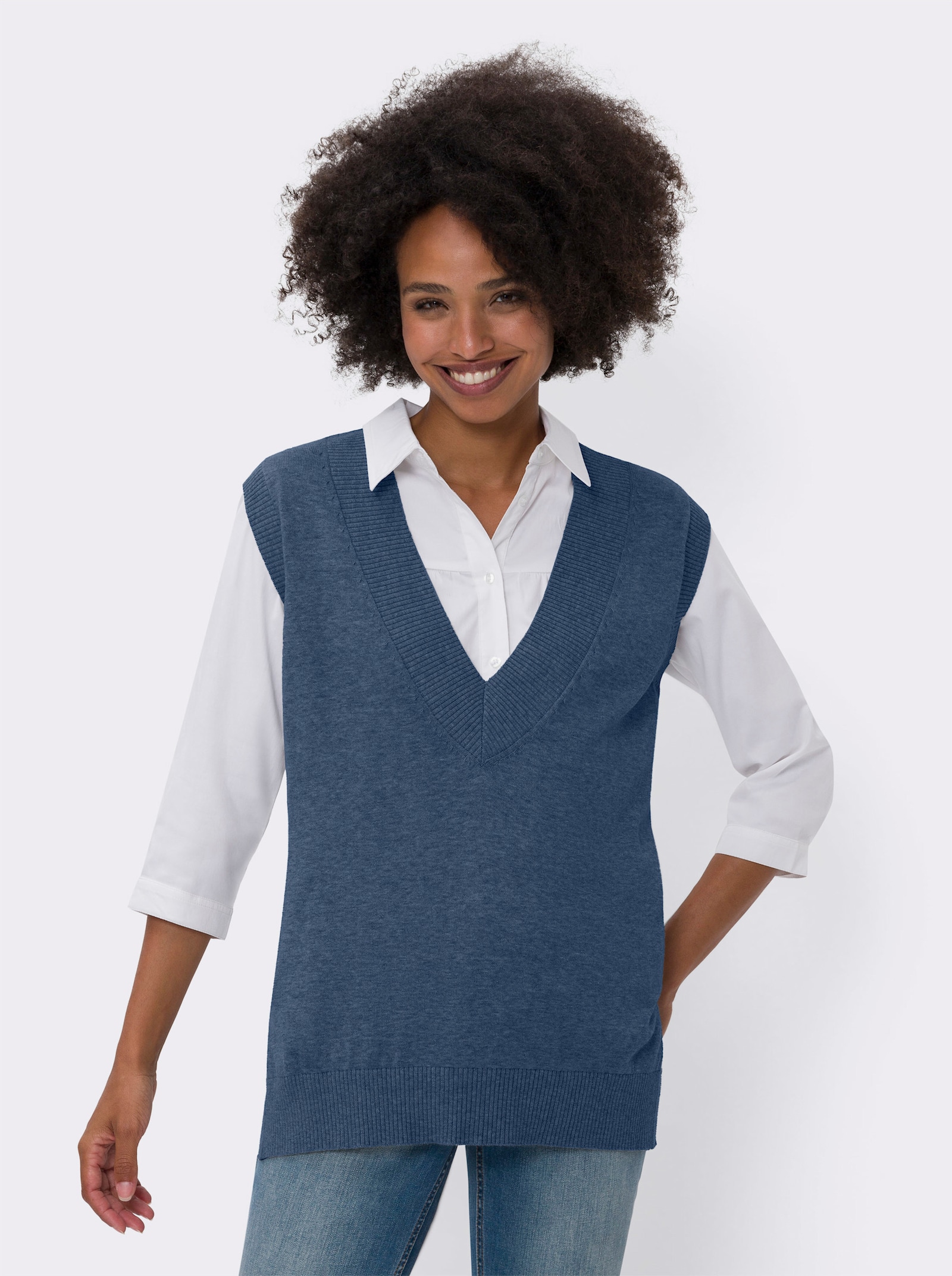 heine Slip-over met diepe V-hals - koningsblauw