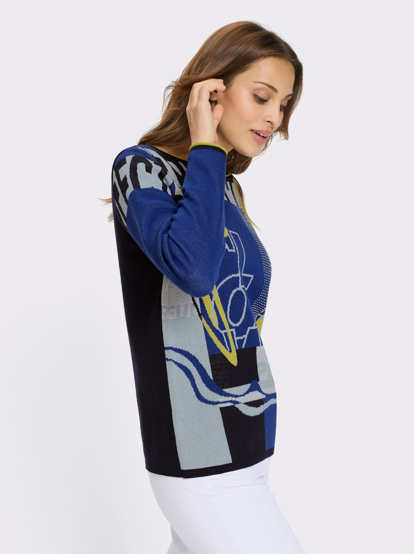 Strickpullover mit Rollkanten - marine-royalblau-gemustert