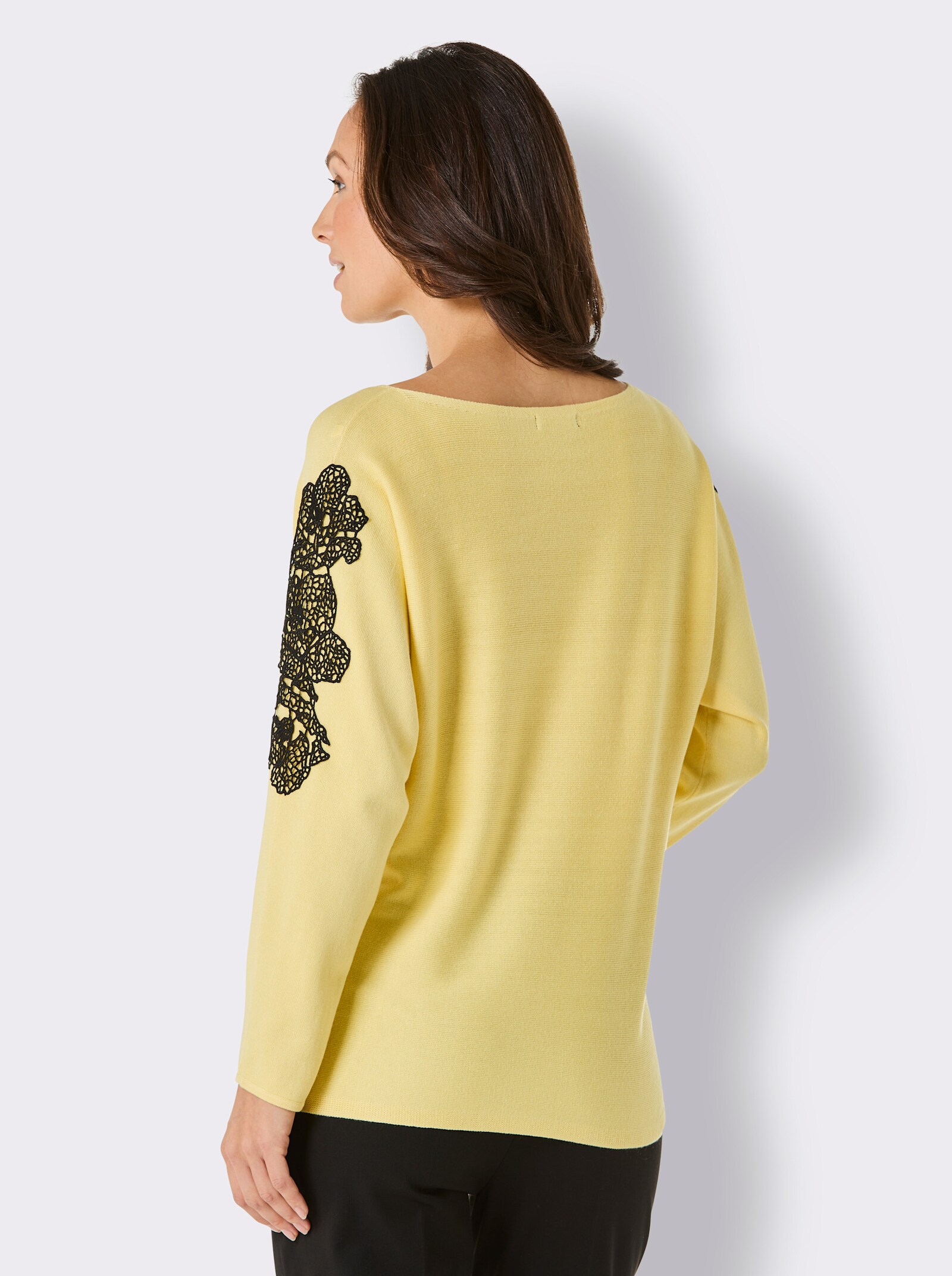 CREATION L PREMIUM 3/4 Arm-Pullover im Seide-Kaschmir-Mix - zitrone-schwarz