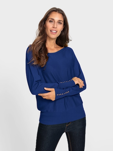 heine Fledermauspullover mit goldfarbenen Zierknöpfen - royalblau