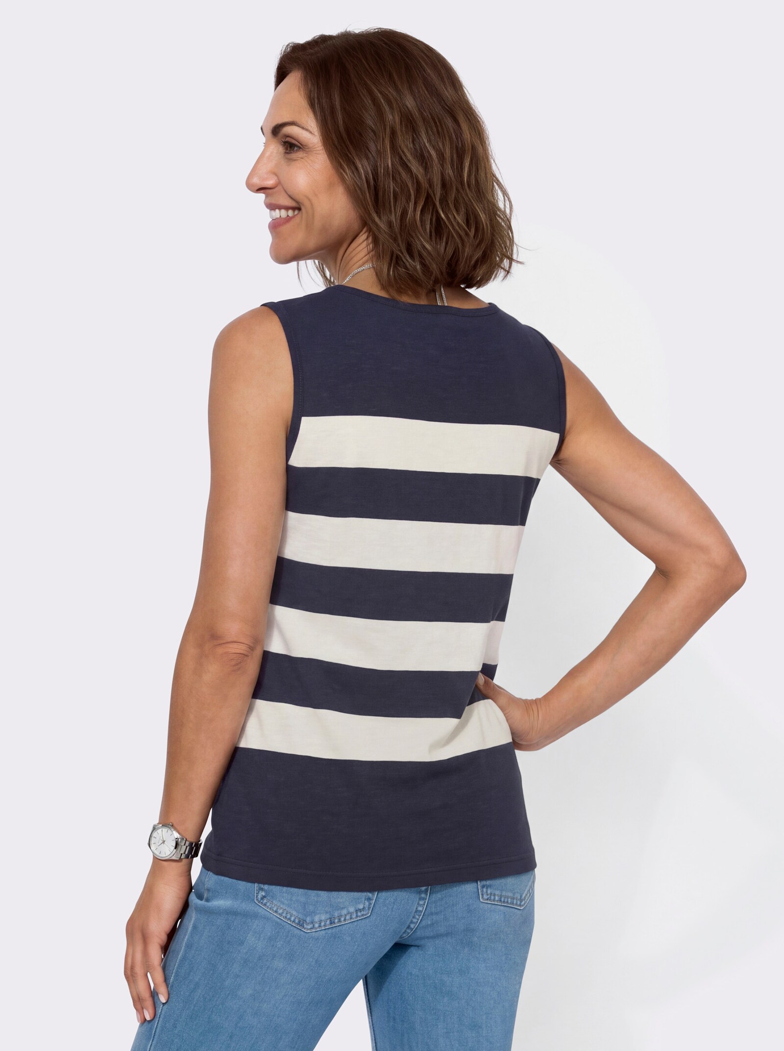 Shirttop mit Deko-Knopfleiste - marine-ecru-gemustert