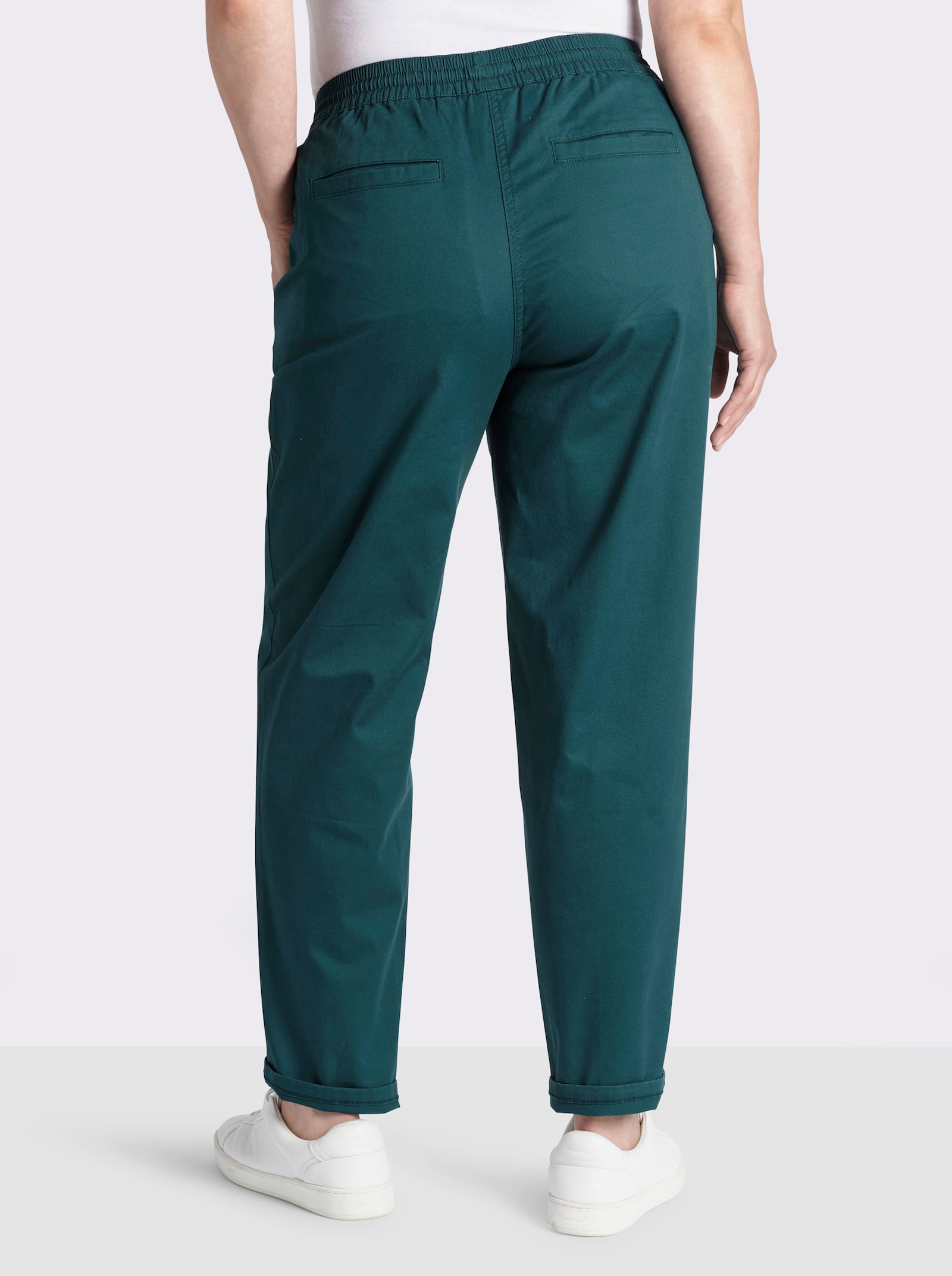 sheego Chinobroek met elastische band en bindceintuur - petrol