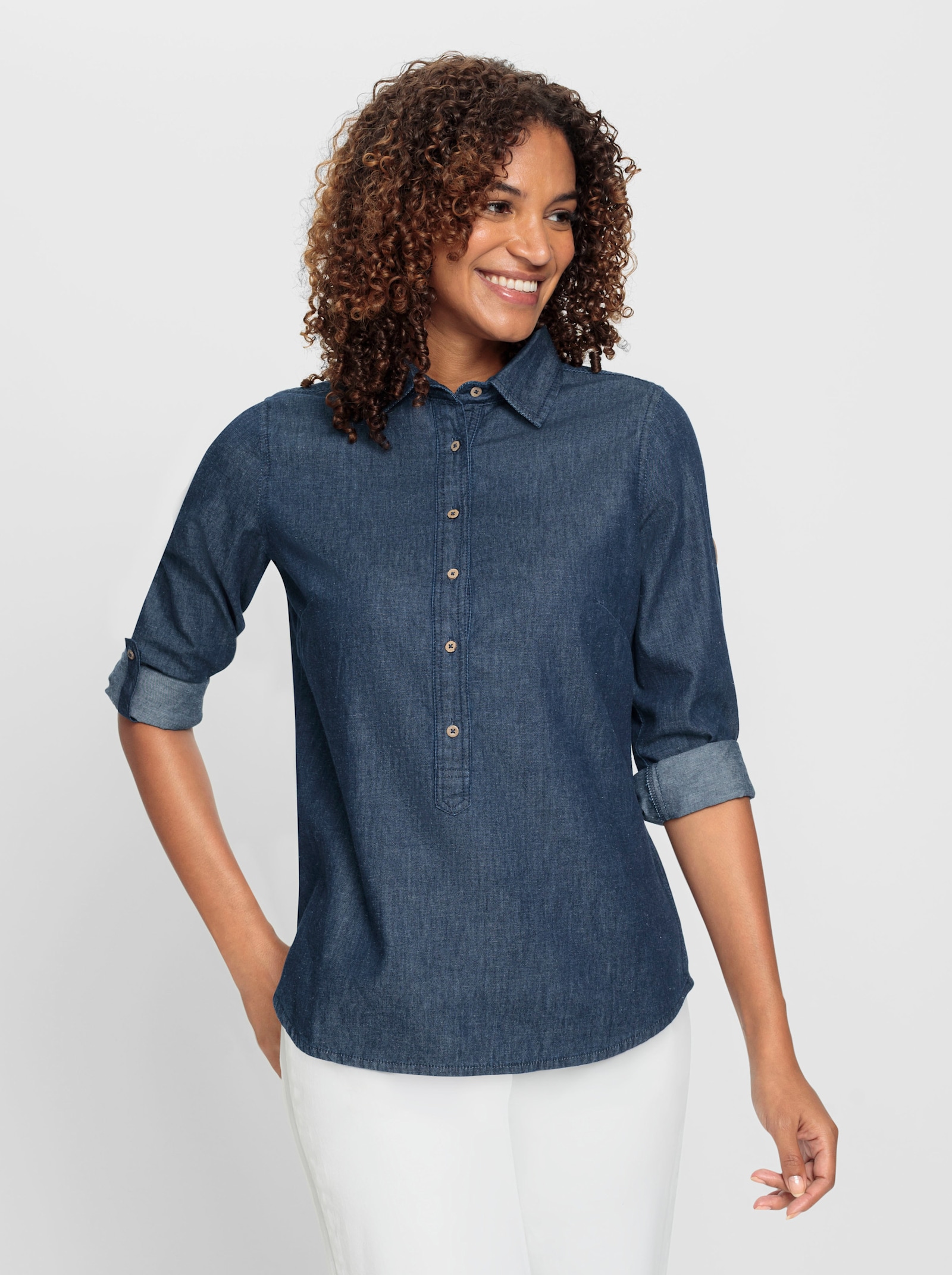  Jeansbluse mit Kellerfalte hinten - blue-stone-washed